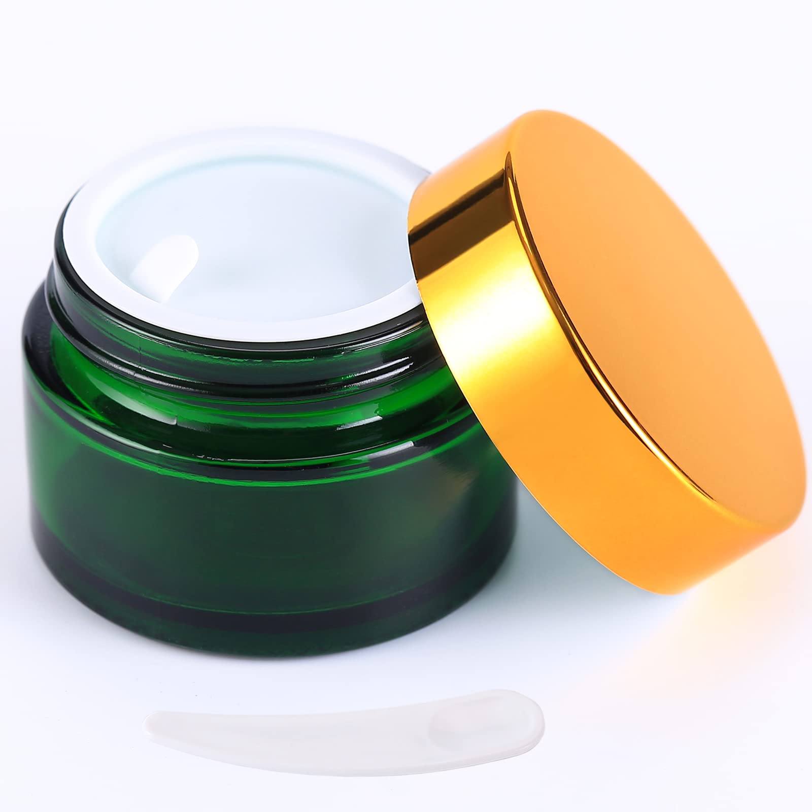 Over News 1Pcs 1 Oz Glass Container Jars With Lids, Amber Empty Cosmetic Round For Cream, Lotion (Green)
