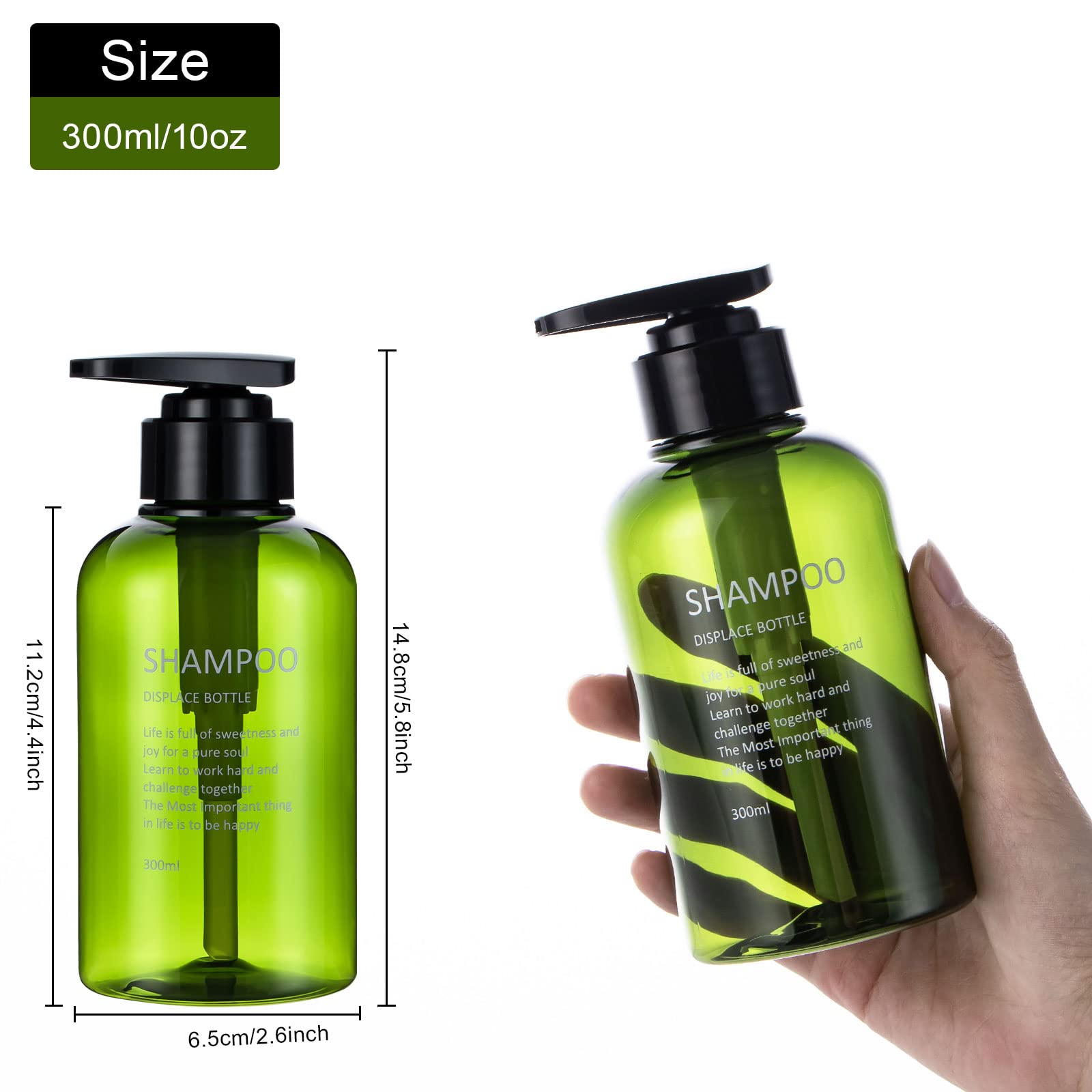 Yeeco Clear Green Pump Bottle,10Oz/300Ml 3 Packs Shampoo Bottles Shampoo Pump Bottle Refillable Soap Dispenser Shampoo And Condi