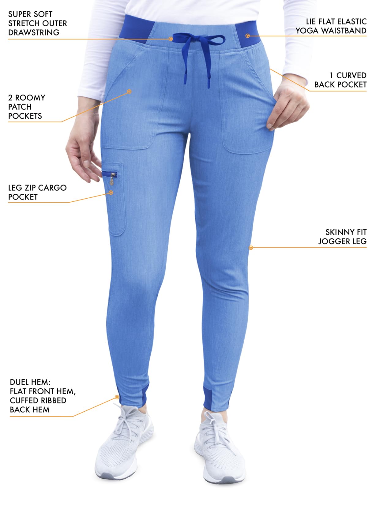 Adar Pro Flawless Plus Scrub Set For Women - Elevated V-Neck Top  Jogger Scrub Pants - P9600 - Heather French Blue - Xs