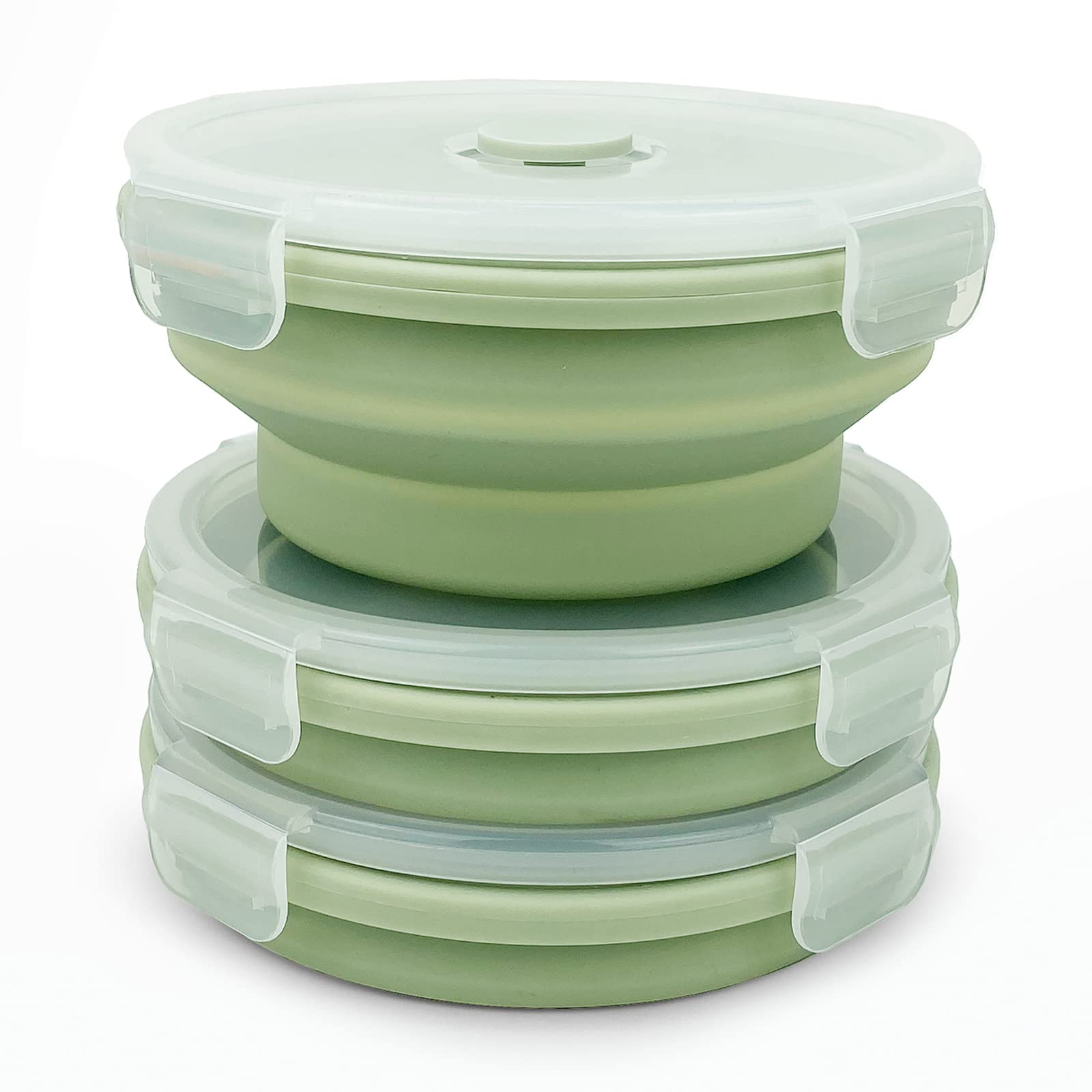 Lunbengo 3Piece Collapsible Bowl With Lids, Microwave Silicone Meal Prep Lunch Containers, Ideal Food Bowls For Snacks, Fruits,
