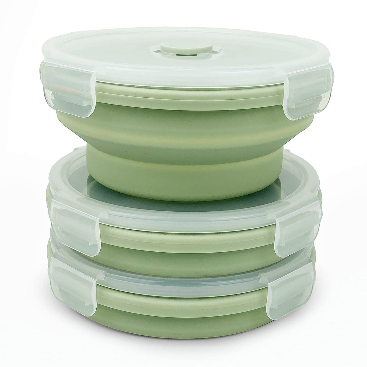 Lunbengo 3Piece Collapsible Bowl With Lids, Microwave Silicone Meal Prep Lunch Containers, Ideal Food Bowls For Snacks, Fruits,