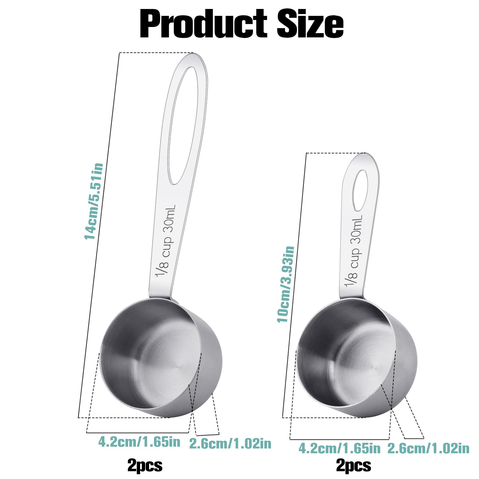 4Pcs 1/8 Cup Measuring Cup, 30Ml Scoop, Stainless Steel Measuring Cups, Coffee Scoops, Measuring Scoops For Canisters Tablespoon