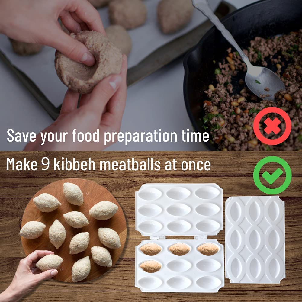 Aoipend Kibbeh Rolls Maker Mold 9 Grids Meatball Mold Tool 7Cm