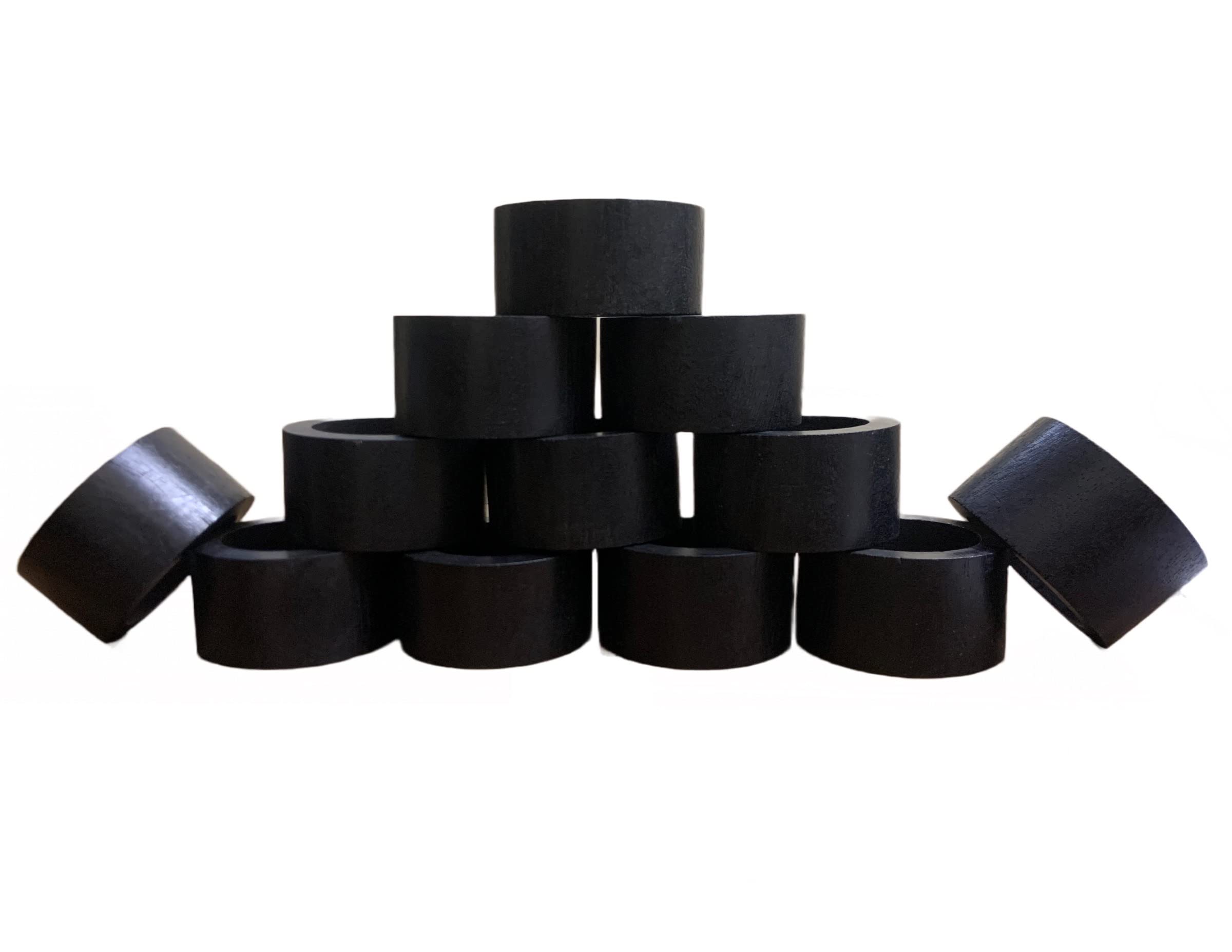 Handmade Wood Napkin Ring Set With 8 Napkin Rings - Artisan Crafted In India (Set Of 8, Black)