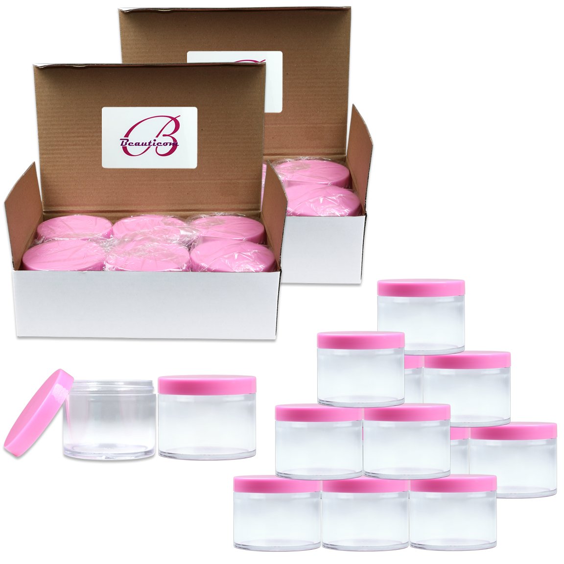 Beauticom 120G/120Ml (4 Fl Oz) Thick Double Wall Leak-Proof Round Clear Plastic Jars With Flat Top Lids For Creams, Lotions, Pow