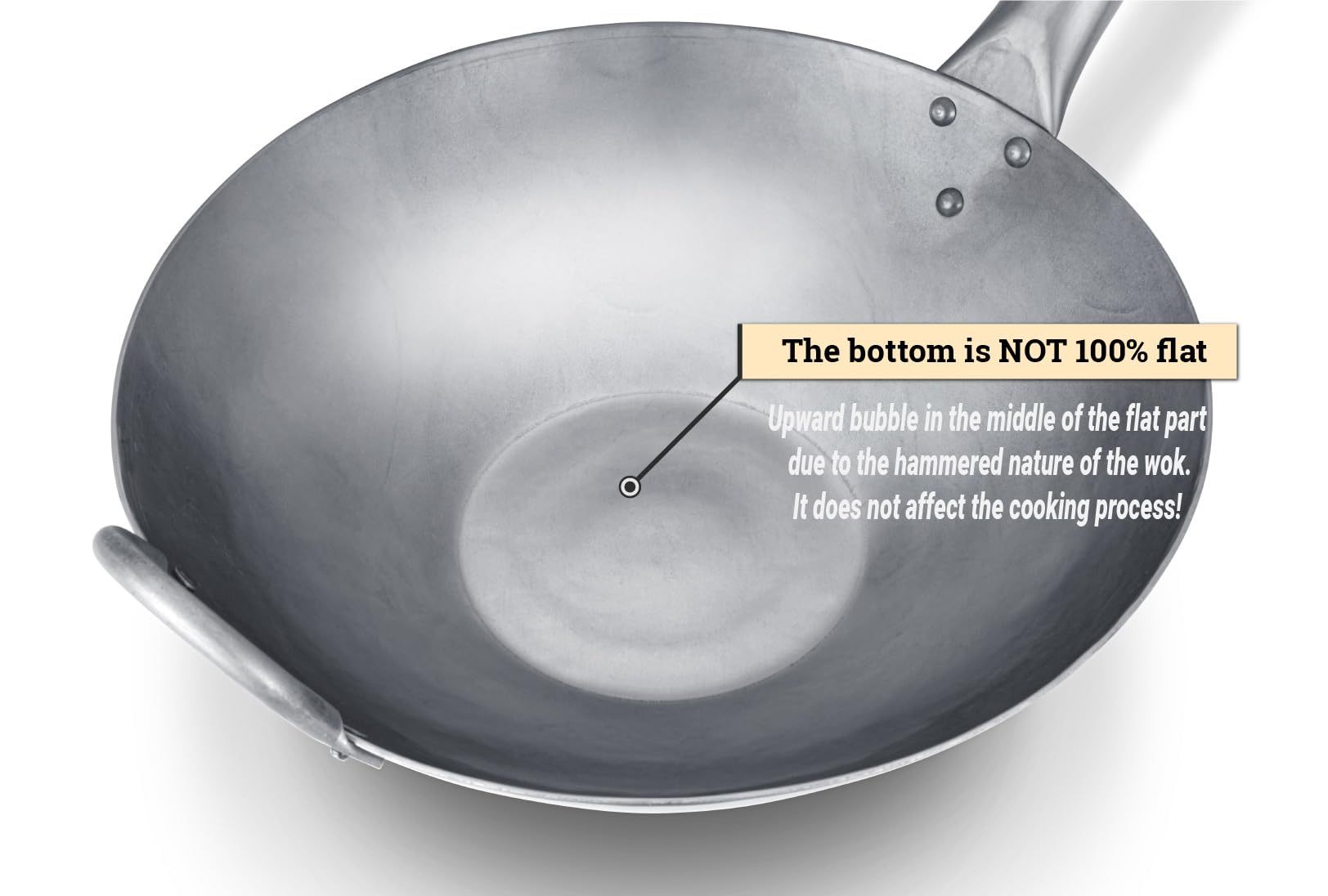 Craft Wok 12 Inch Flat Hand Hammered Carbon Steel Pow Wok with Wooden and Steel Helper Handle - Model 731W316