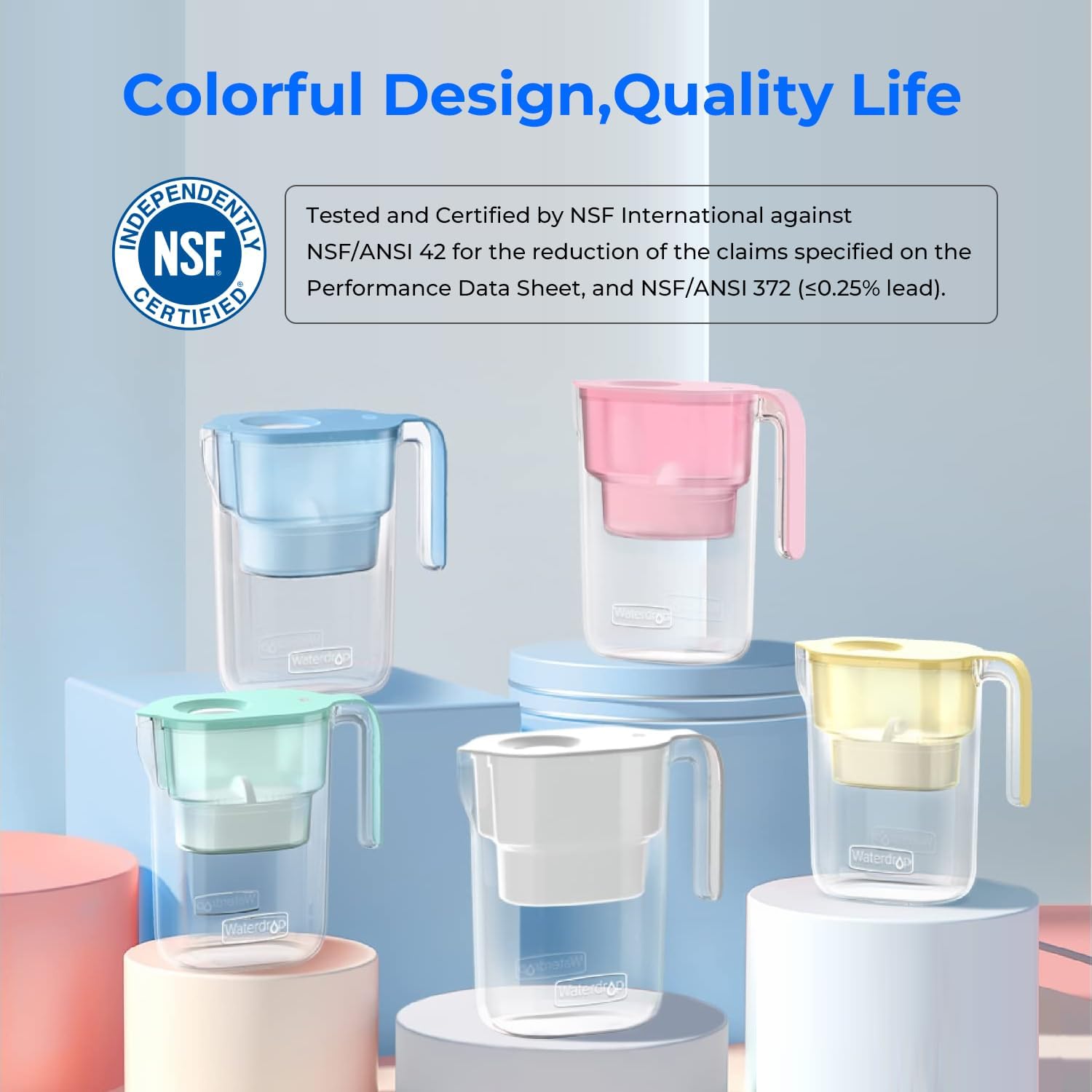 Waterdrop Water Filter Pitcher With 1 Filter, 5X Times Lifetime, Lasts 200 Gallons, For Fridge, Countertop And Gift, Reduces Pfo