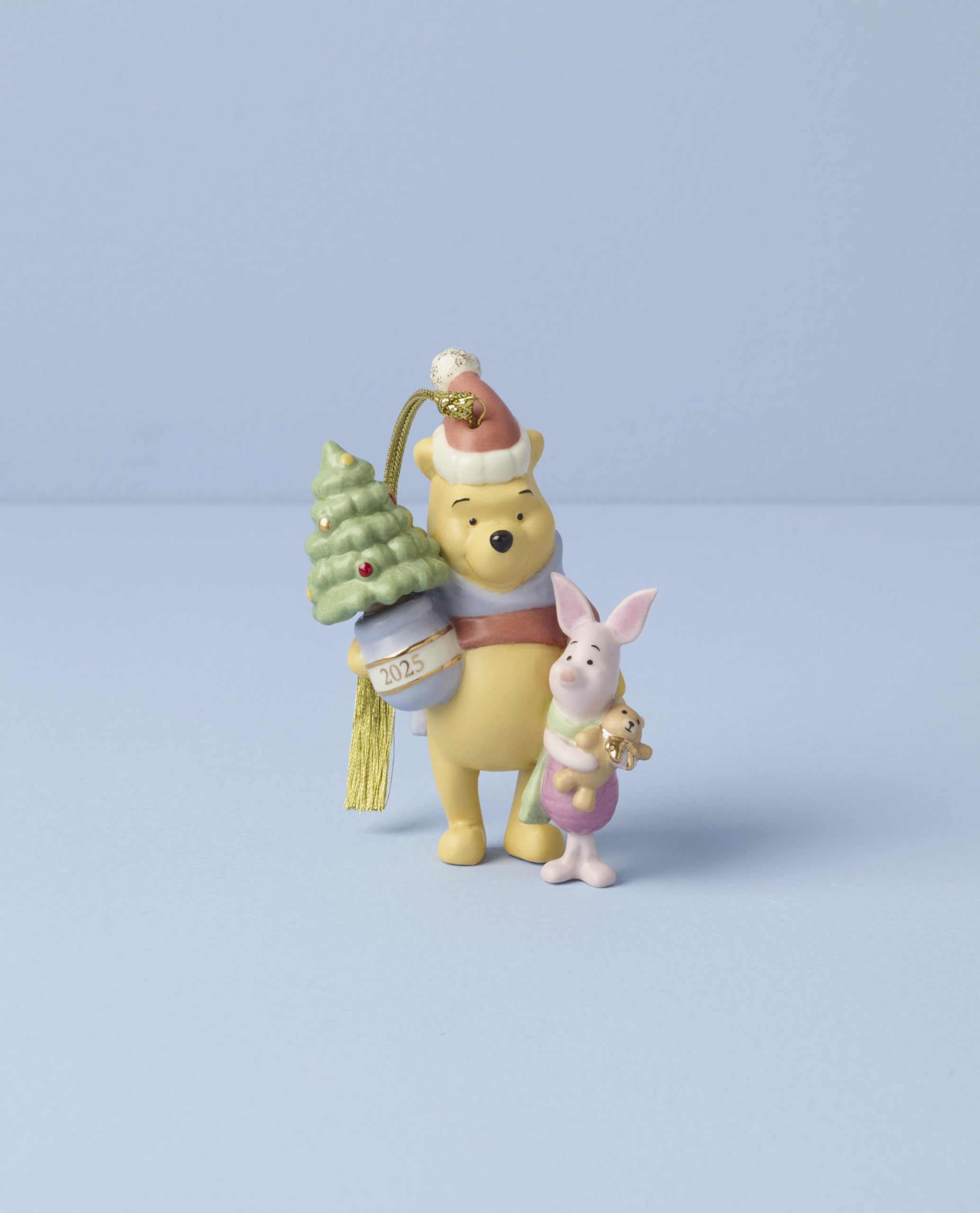 Lenox Ornament, 2025 Winnie The Pooh & Piglet Christmas Ornament, Porcelain, Gold Cord for Tree Decoration, Christmas Decoration