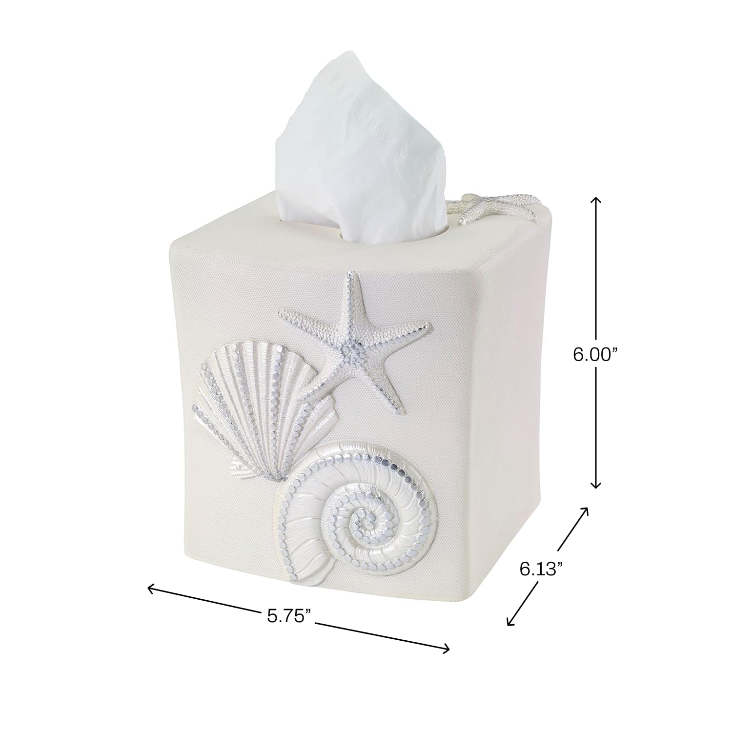 Avanti Linens - Tissue Box Cover, Sea Inspired Home Accessories, Guest Bathroom Essentials (Sequin Shells Collection)