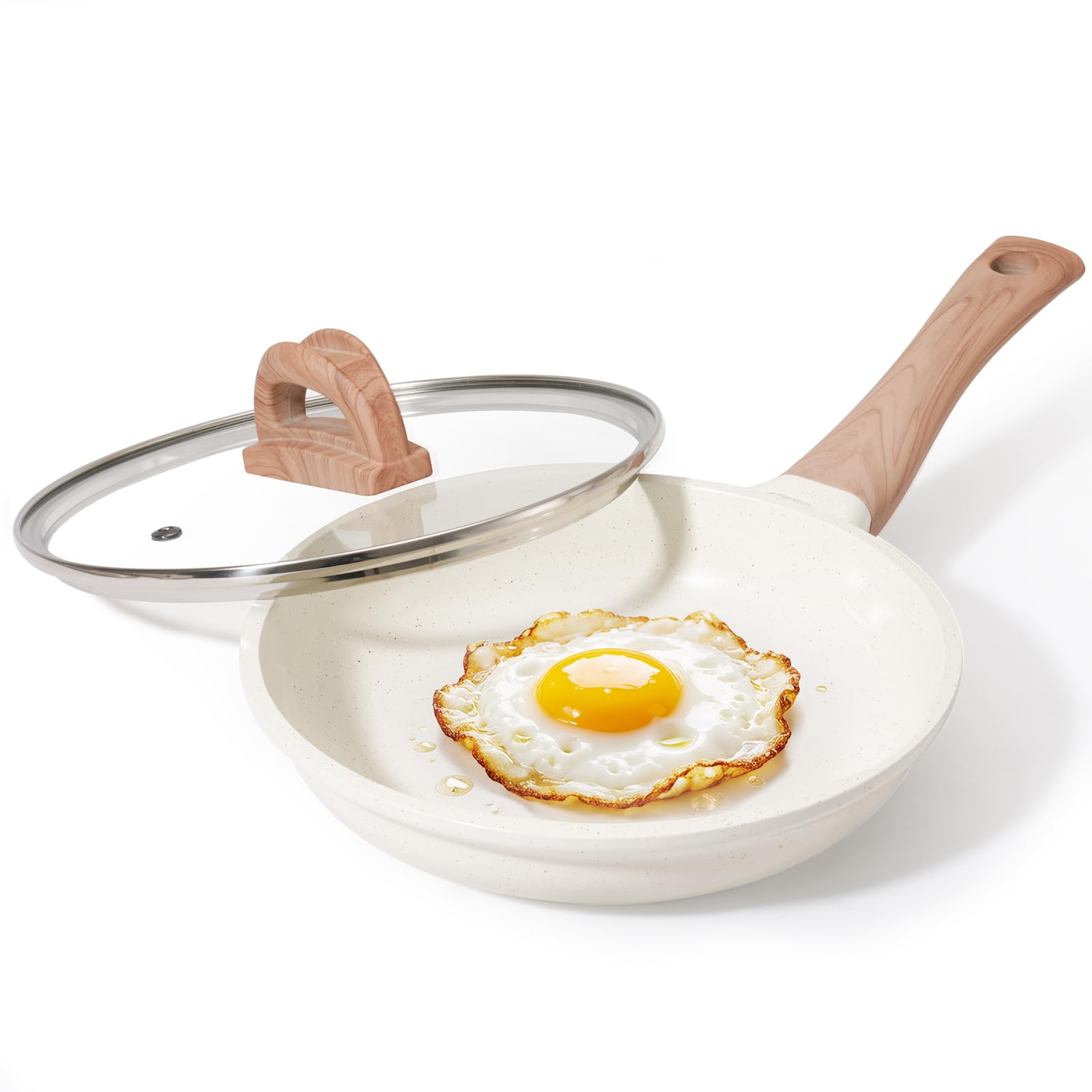 UESLUCK 8 Inch Creamic Non Stick Frying Pan With Lid Small Creamic Skillet With lid, Egg Pan Non Stick With CoolTouch Handle, 