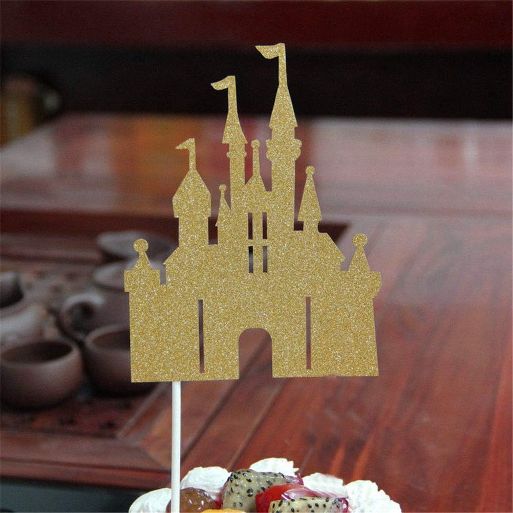 Flairs New York Happy Birthday Decorations Cake Toppers Party Props (Pack Of 1 Cake Topper, Gold Glitter Princess Castle)