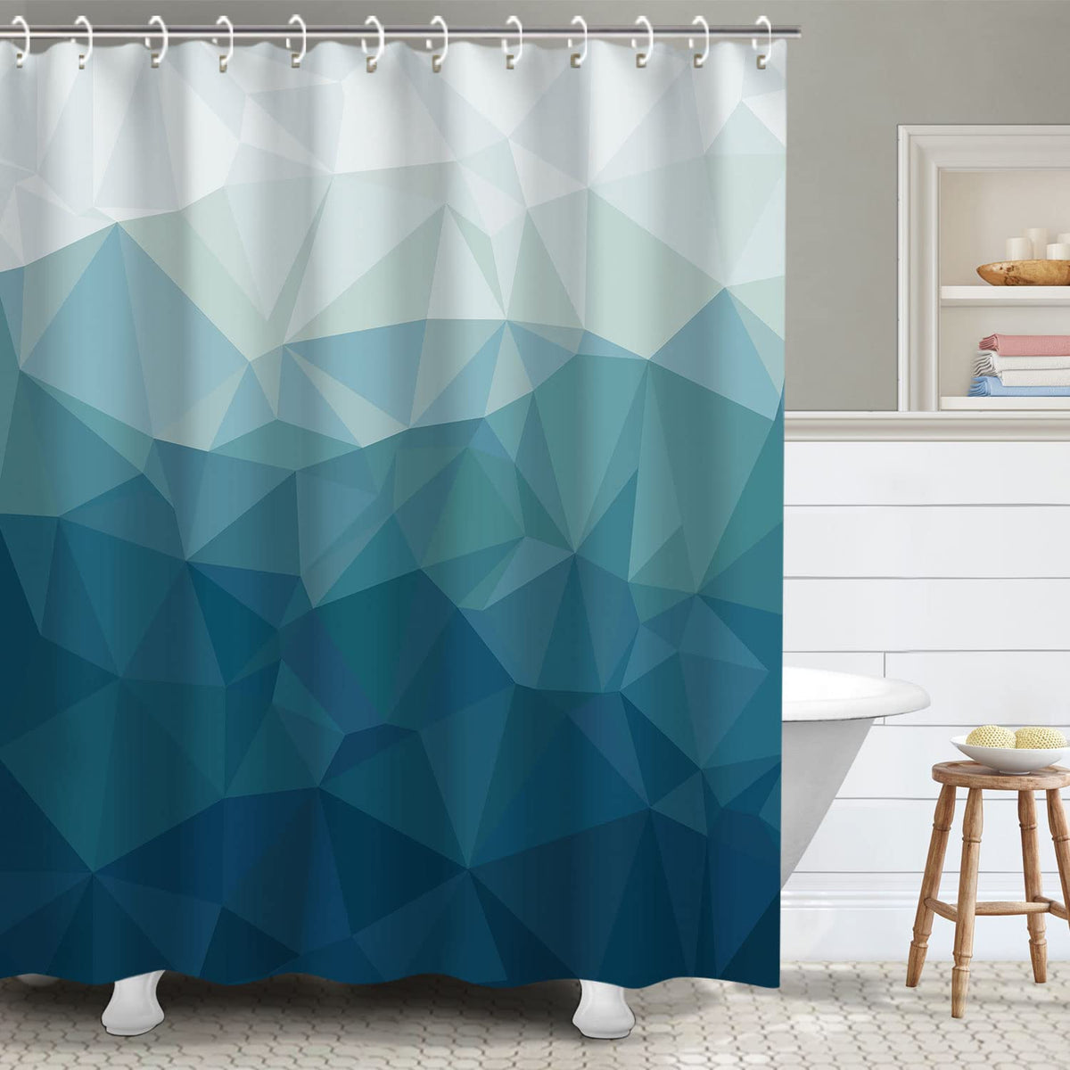 Rosielily Geometric Shower Curtain Navy Blue Shower Curtain Grey Ombre Shower Curtain Mountain Modern Shower Curtains For Bathro
