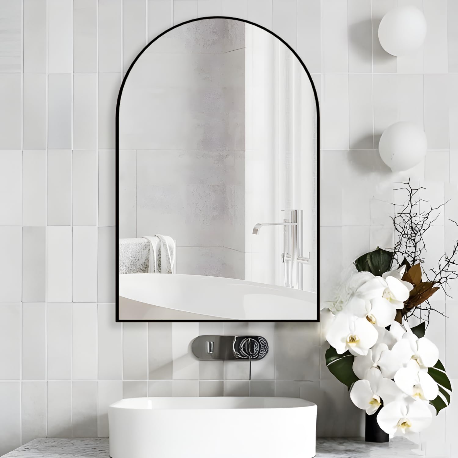 Neuweaby Wall Mounted Mirror, Arched Wall Mirror For Bathroom, 24''X36'' Arch Bathroom Mirror With Metal Frame, Black Vanity Mir