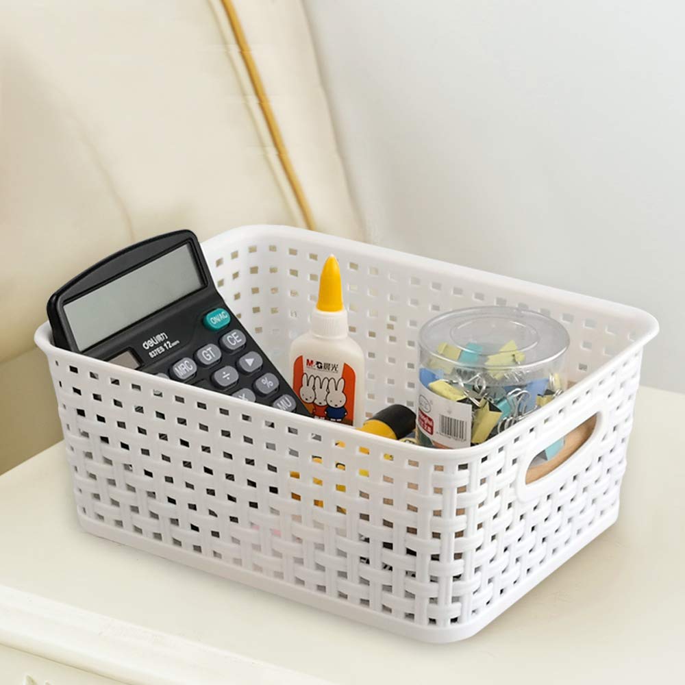 Annkkyus 6-Pack White Storage Plastic Baskets, Plastic Weave Basket For Organizing