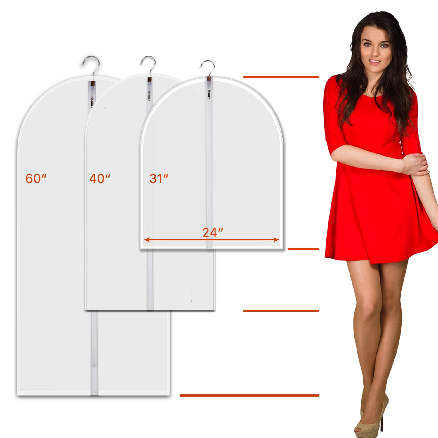 Vosigreen Hanging Garment Bags 12 Piece Set - 60 Inch Translucent Dust Proof Clothes Bag White Breathable Full Zipper Dust Cover