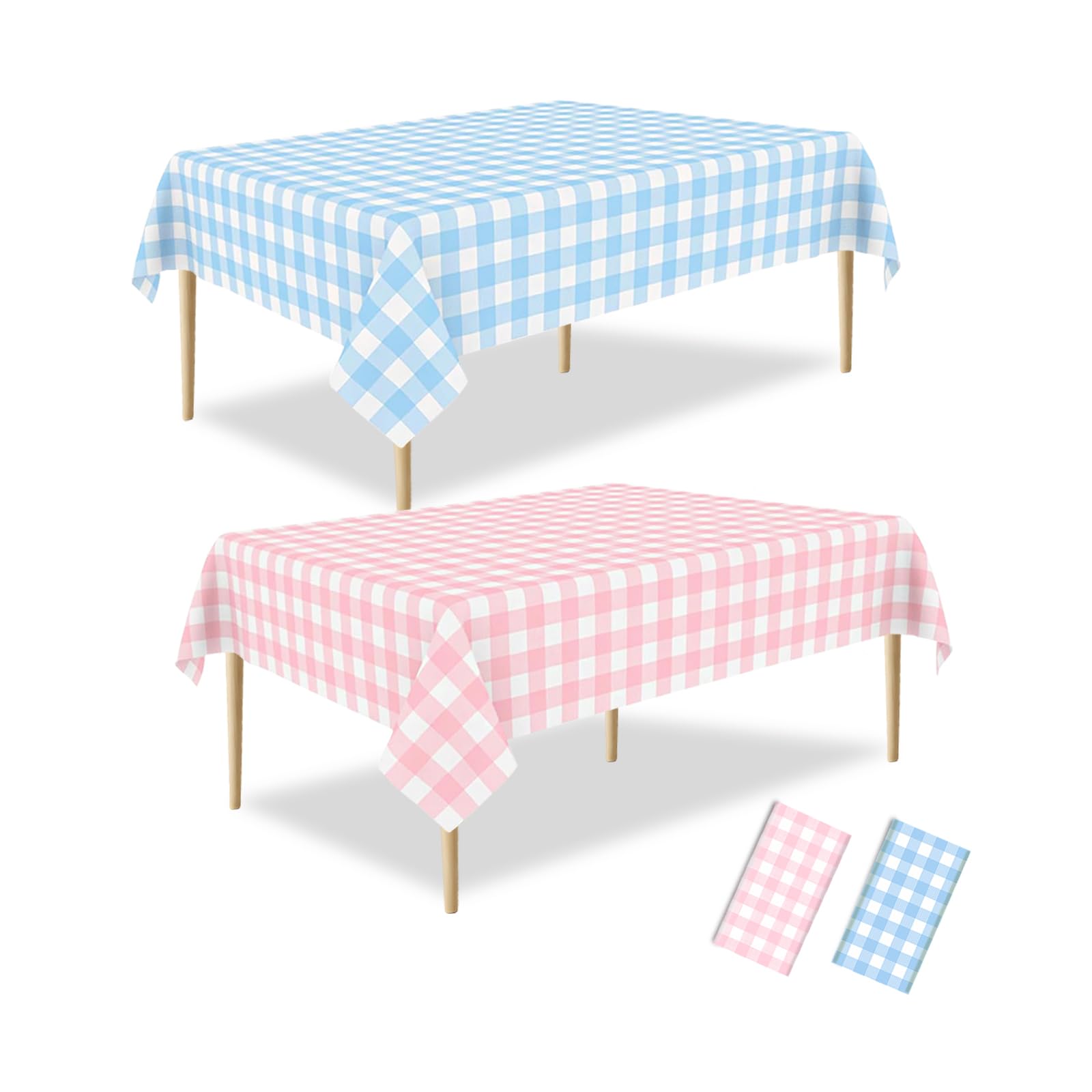 ZHIAXTON 2 Pack Gender Reveal Gingham Plastic Table Cloths, 54 X 108 Inch Disposable Pink and Blue Tablecloth, Rectangle Table C