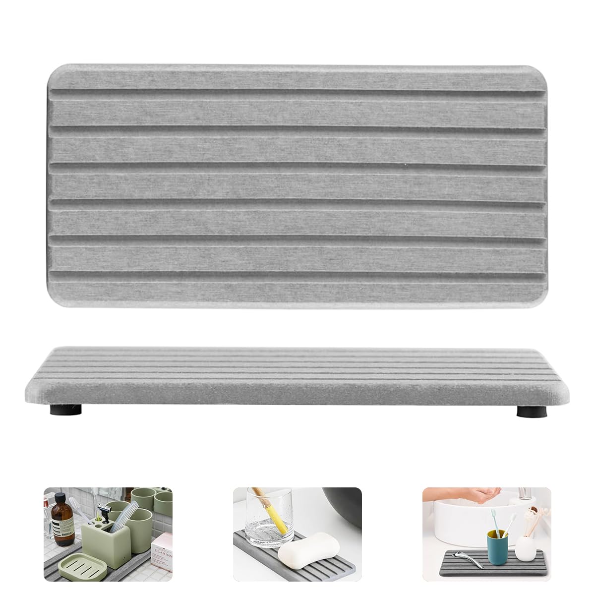 Supvox 2Pcs Water Absorbent Diatomite Coasters NonSlip Soap Stone Tray