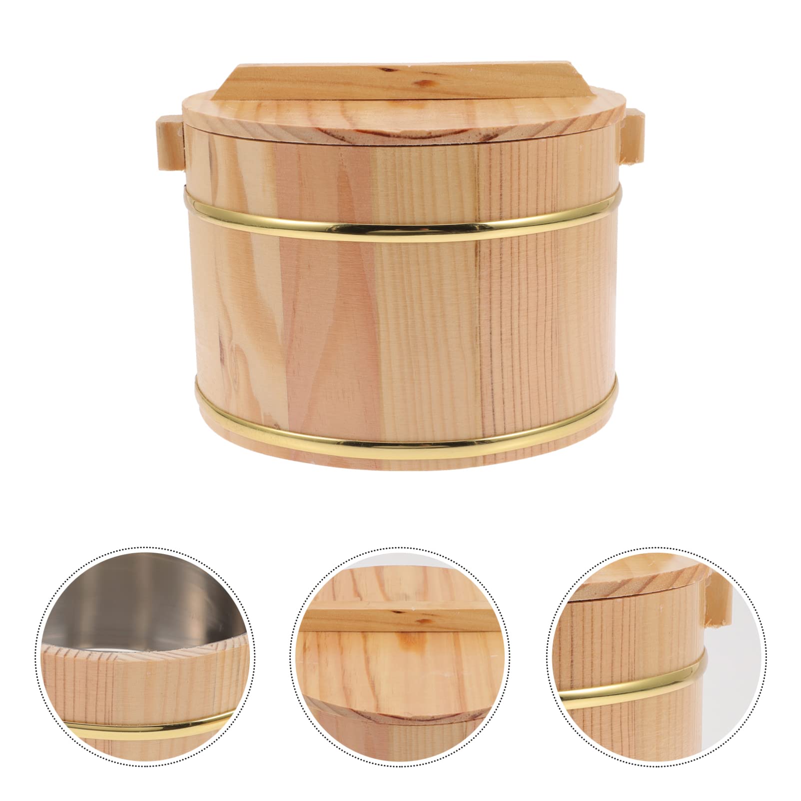 Alipis 1 Set Of Wooden Rice Bucket Rice Steamed Cask Wooden Sushi Rice Bowl Hangiri Sushi Oke Rice Mixing Tub With Lid For Home
