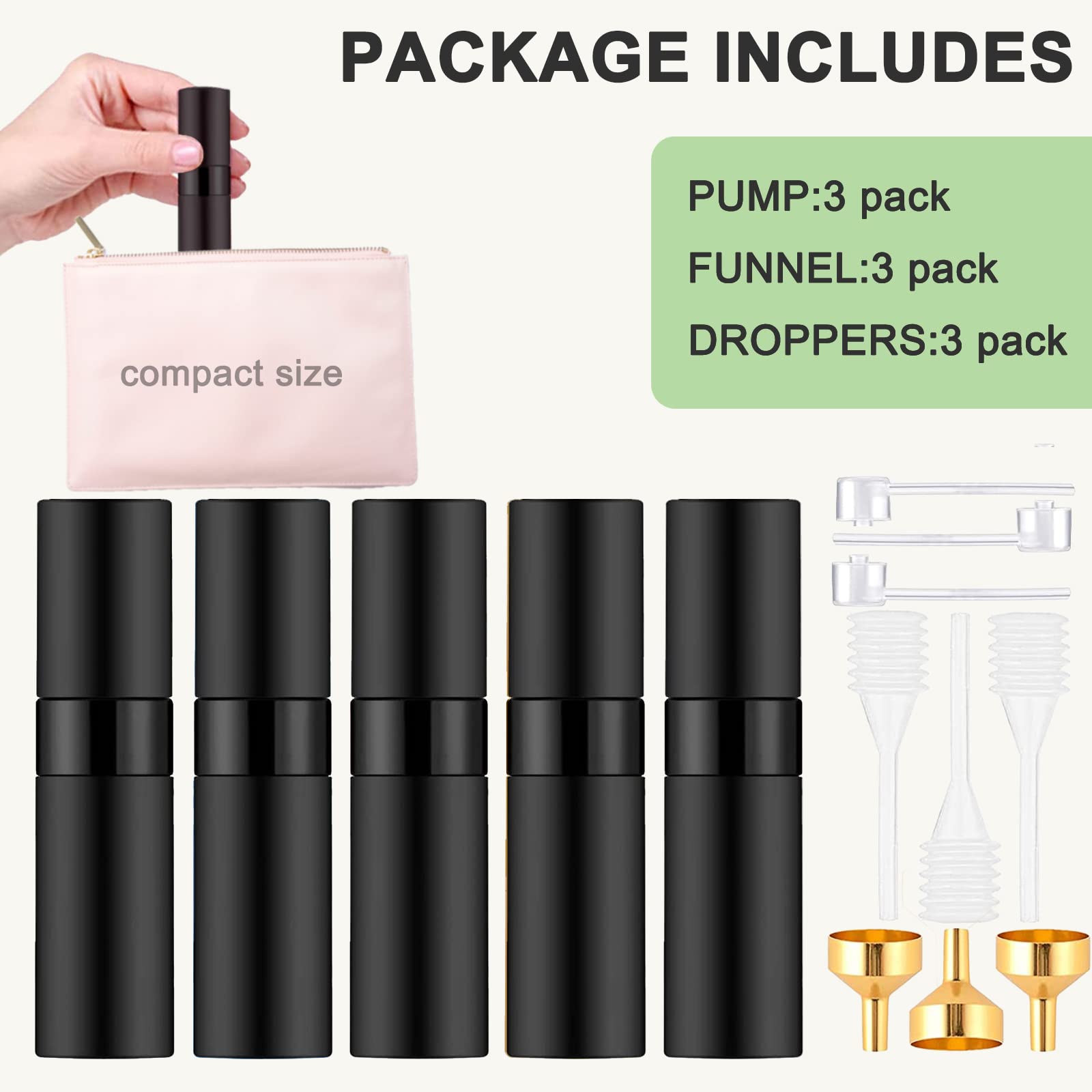 Beieverluck 15 Pieces 8Ml Travel Perfume Atomizer Refillable Perfume Bottle Portable Cologne Sprayer For Perfume Women Men, Blac
