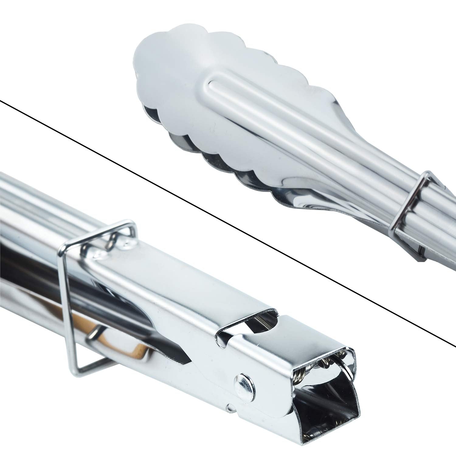 Hinmay Stainless Steel Locking Kitchen Tongs Extra Long Sturdy Heavy Duty Tongs Set For Cooking Grilling And Barbecue Bbq (14-In