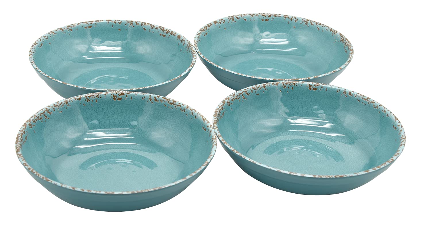 Lok-Osemile Gourmet Art Crackle 9'' Melamine Salad And Pasta Bowls -Aquamarine Blue 45 Ounce Set Of 4