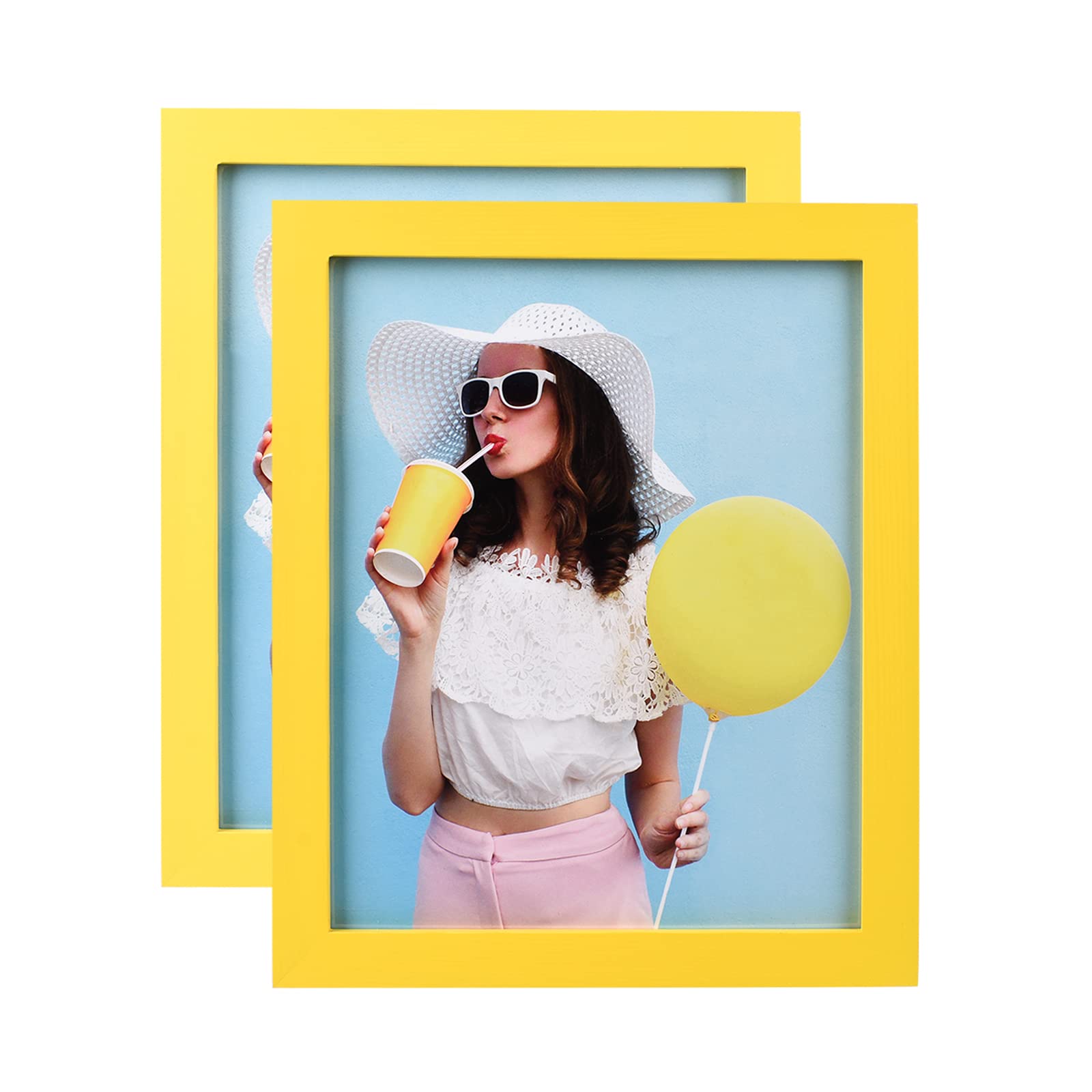 wyooxoo 8x10 Picture Frames Set of 2 Made Of Solid Wood Yellow Photo Frames Colorful Frame with HD Plexiglass For Tabletop Displ