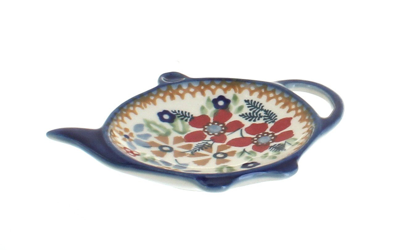 Blue Rose Polish Pottery Dots Teabag Holder