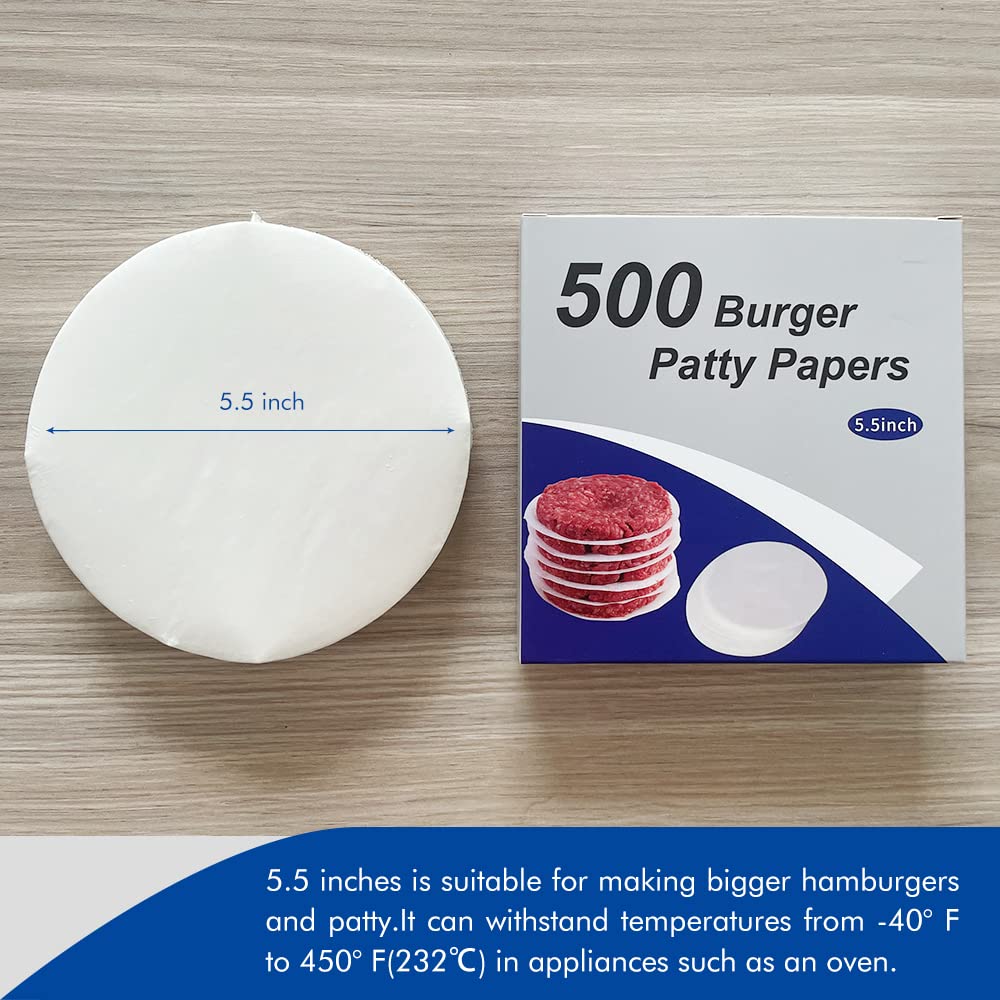 Burger Patty Paper Round 5.5 Inch Set Of 500Pcs Non Stick Hamburger Paper Pad For Press Patty Parchment Sheets