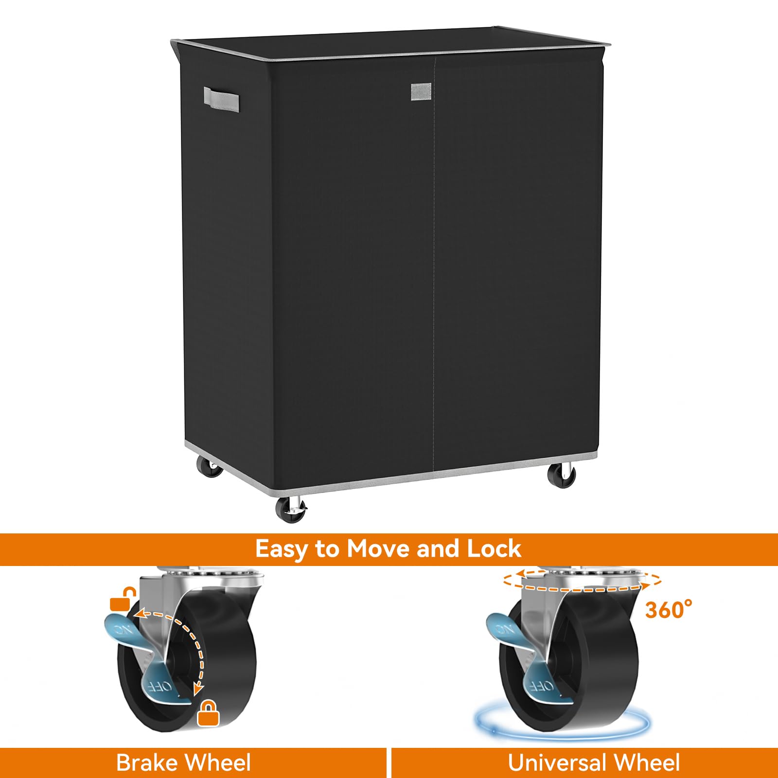 Chrislley Double Laundry Hamper With Wheels 160L Large Laundry Basket With Lid,Rolling Dirty Clothes Hamper 2 Section With Remov