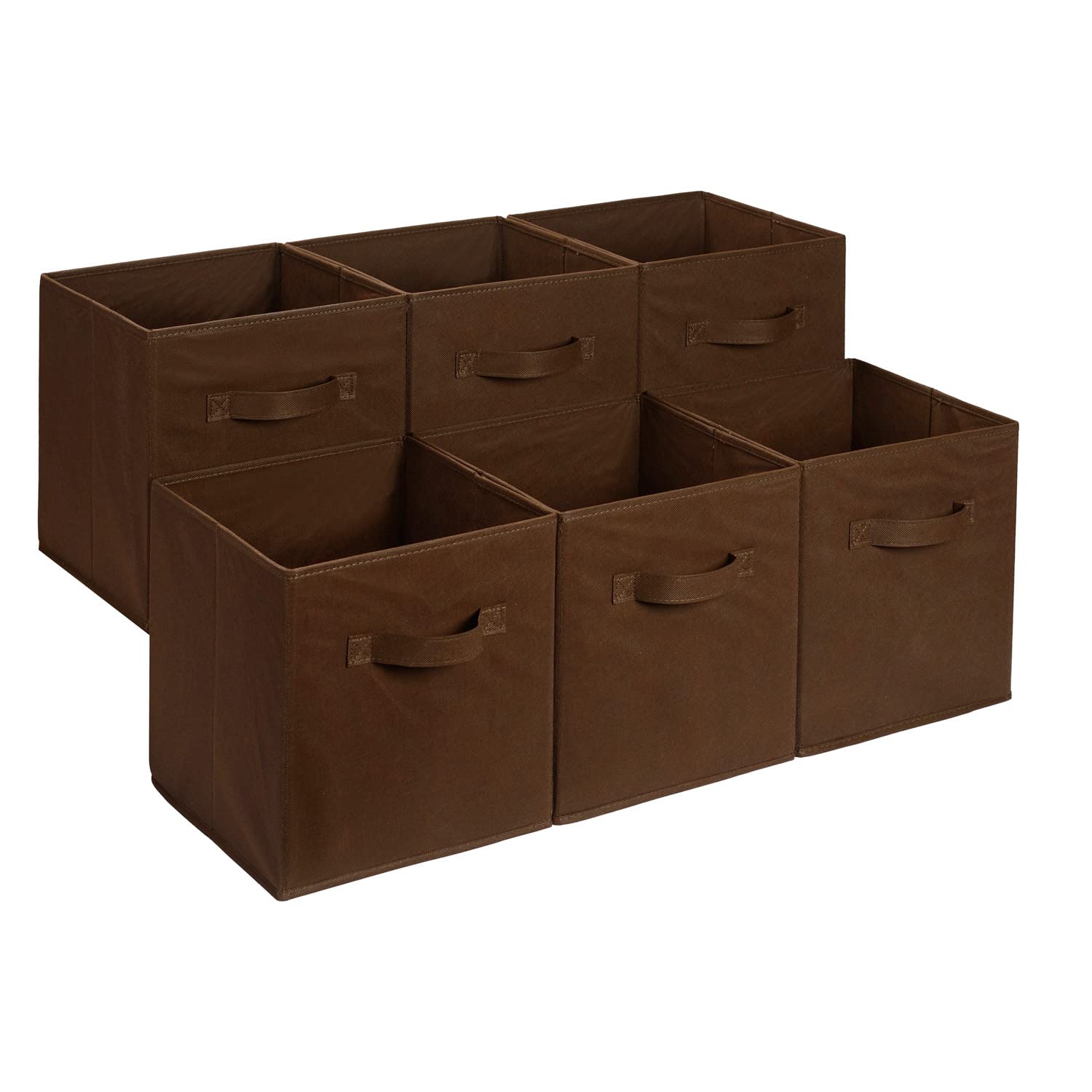 Amazon Basics Collapsible Fabric Storage Cube Organizer With Handles, 13 X 13 X 13 Inch, Brown - Pack Of 6