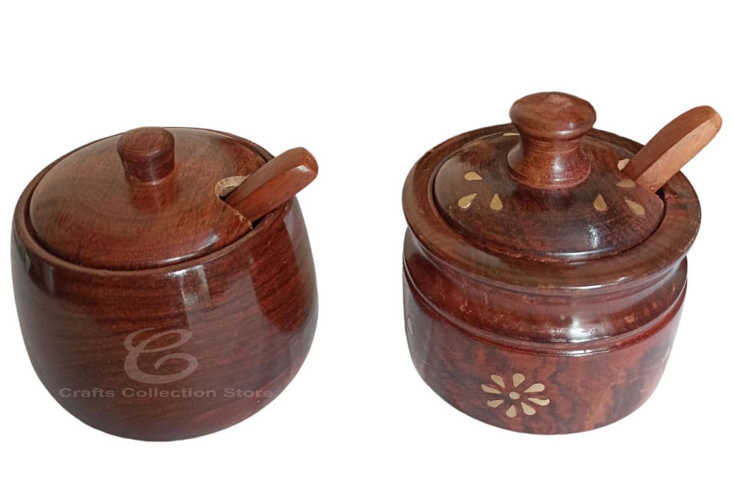 Craftscollectionstore Combo Pack Wooden Salt Box With Lid & Wooden Spoon Round Salt Container Bowl Pot Jar, Spice Jar,Tea Jar, P
