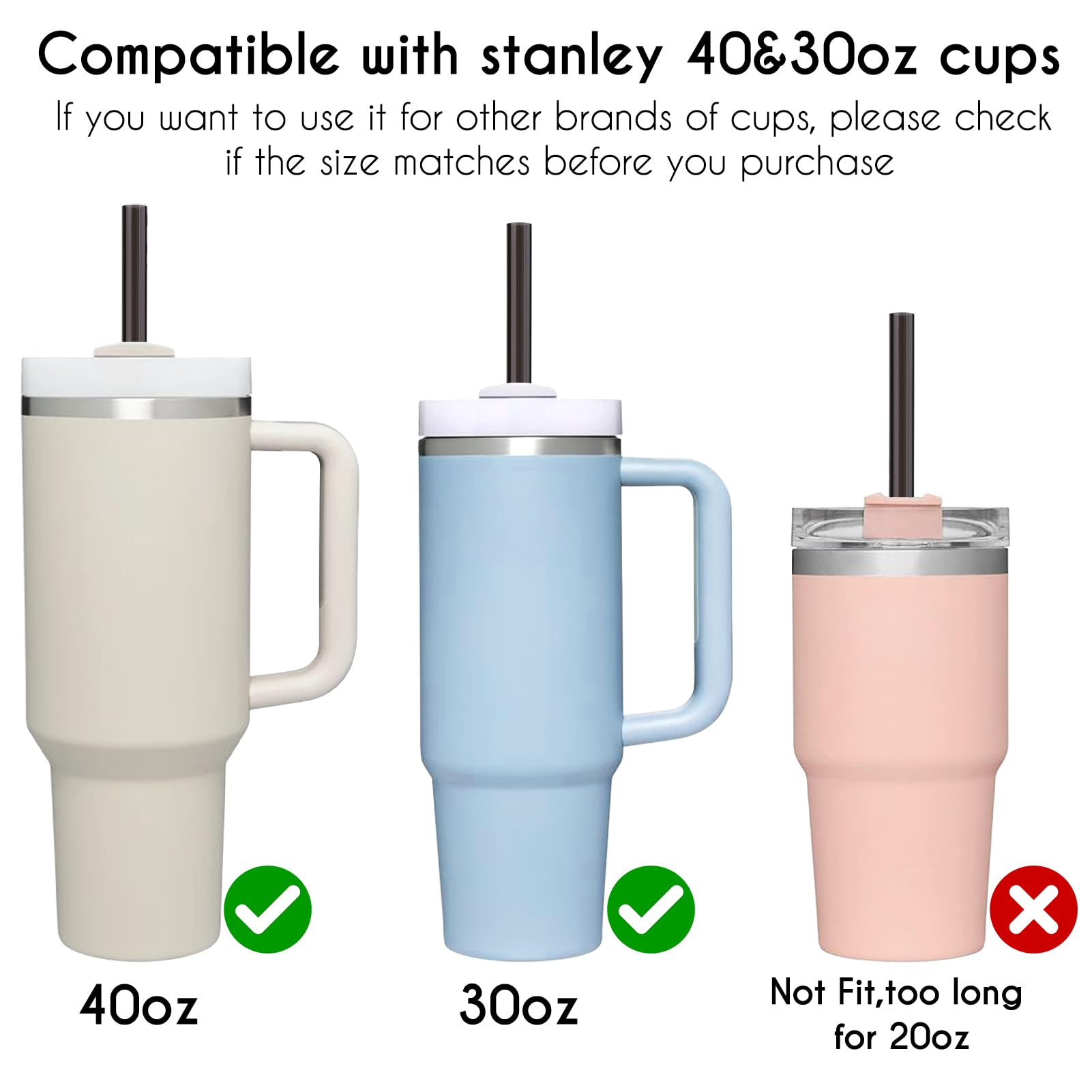 AIERSA 6Pcs Replacement Black Straw for Stanley 40oz Cups Plastic Reusable Straw for Stanley Quencher H2.0 FlowState Tumbler  Long Straws with Cleaning Brush for Stanley Cup Accessories
