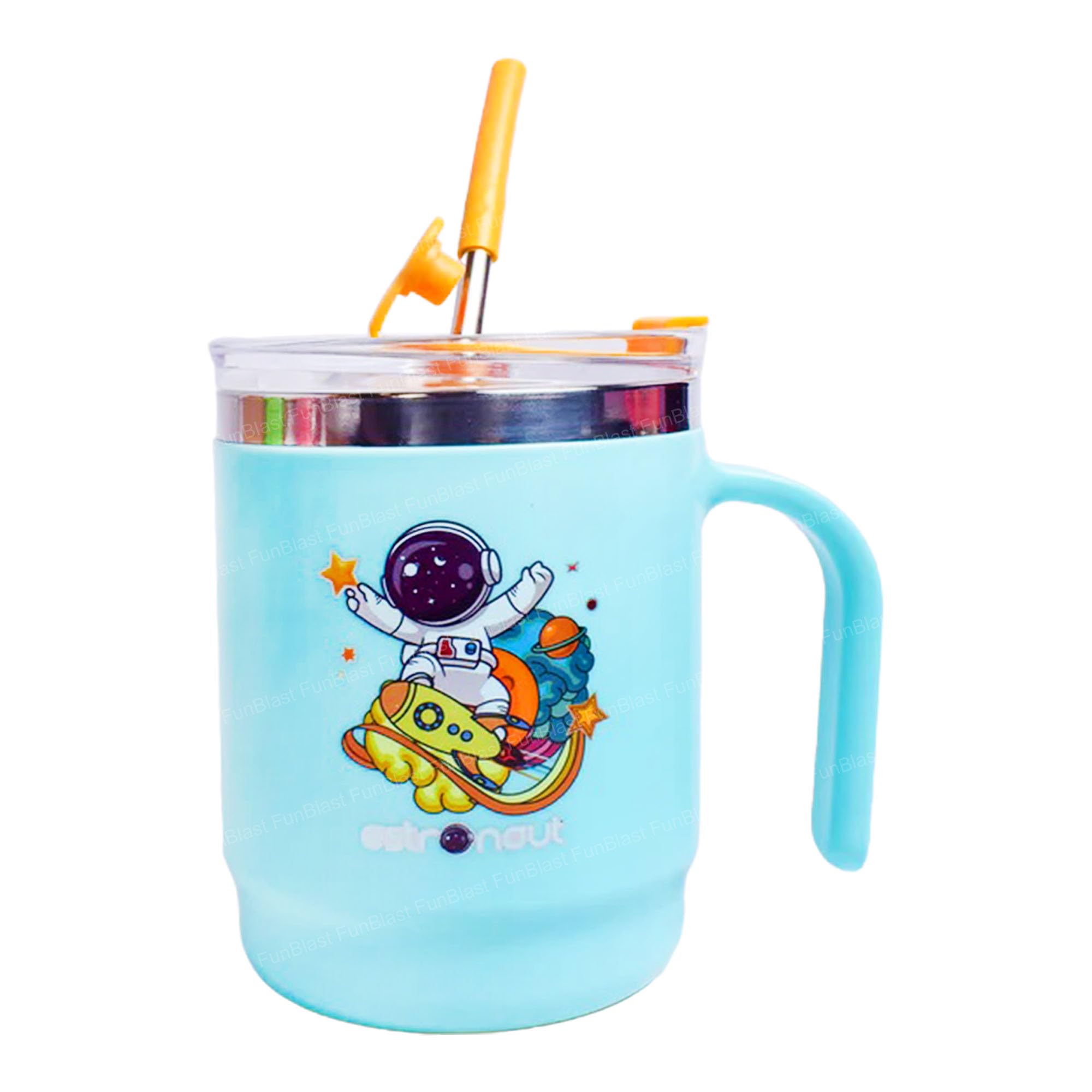 FunBlast Stainless Steel Mug with Lid & Straw for Kids, Milk Drinking Mug for Kids, Insulated Coffee Mug, Mugs for Girls, Insula