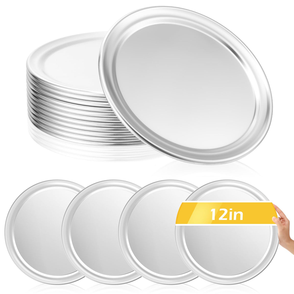 Bokon 12 Pcs Pizza Pan Bulk Restaurant Aluminum Pizza Pan With Wide Rim Silver Round Pizza Pie Cake Plate Anti Rust Pizza Tray F
