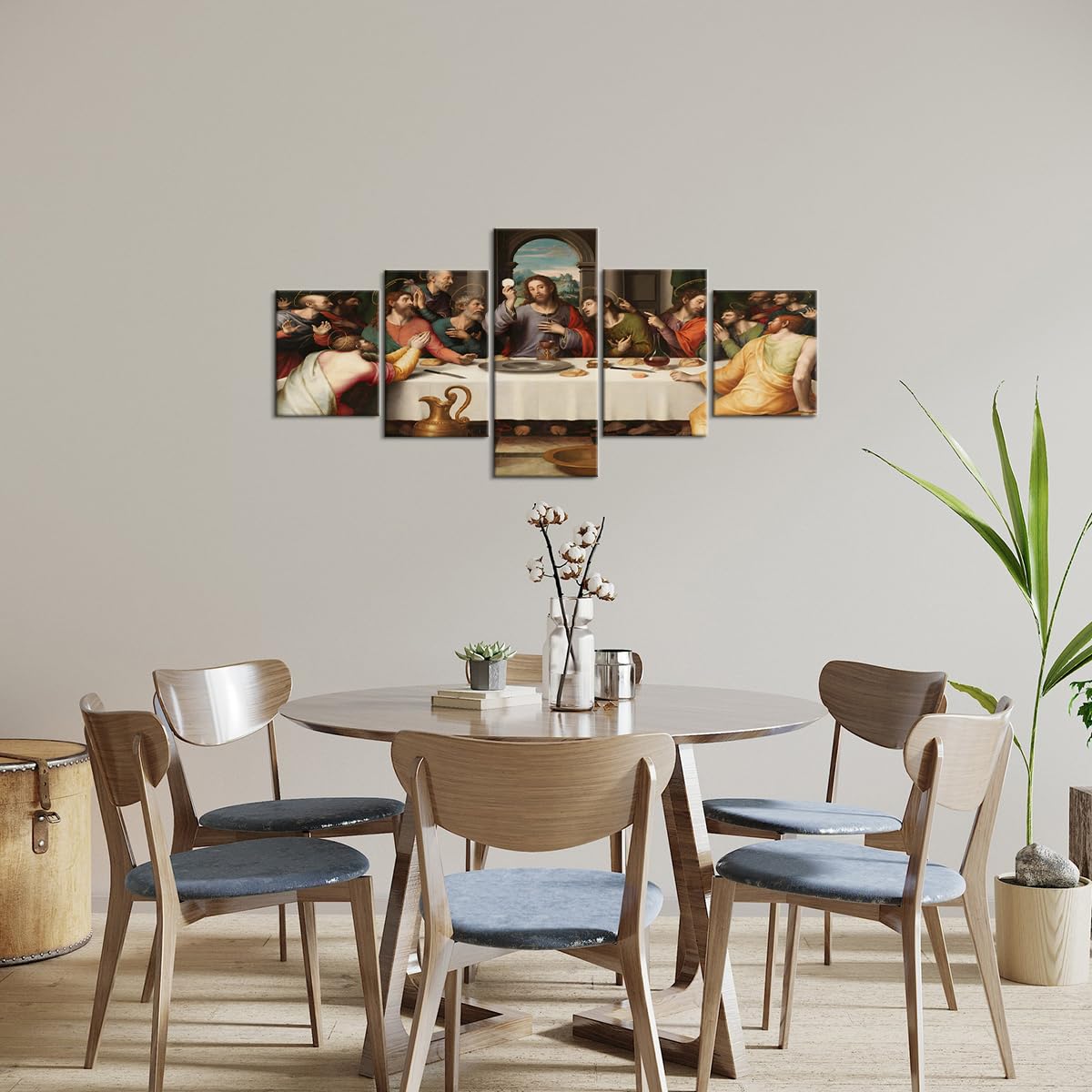 YOUHONG 5 Panels Vintage Last Supper Canvas Wall Art Modern Famous Jesus Oil Painting by Leonardo Da Vinci Reproduction Posters Classic Giclee Artwork for Living Room Decoration (50''W x 24''H)