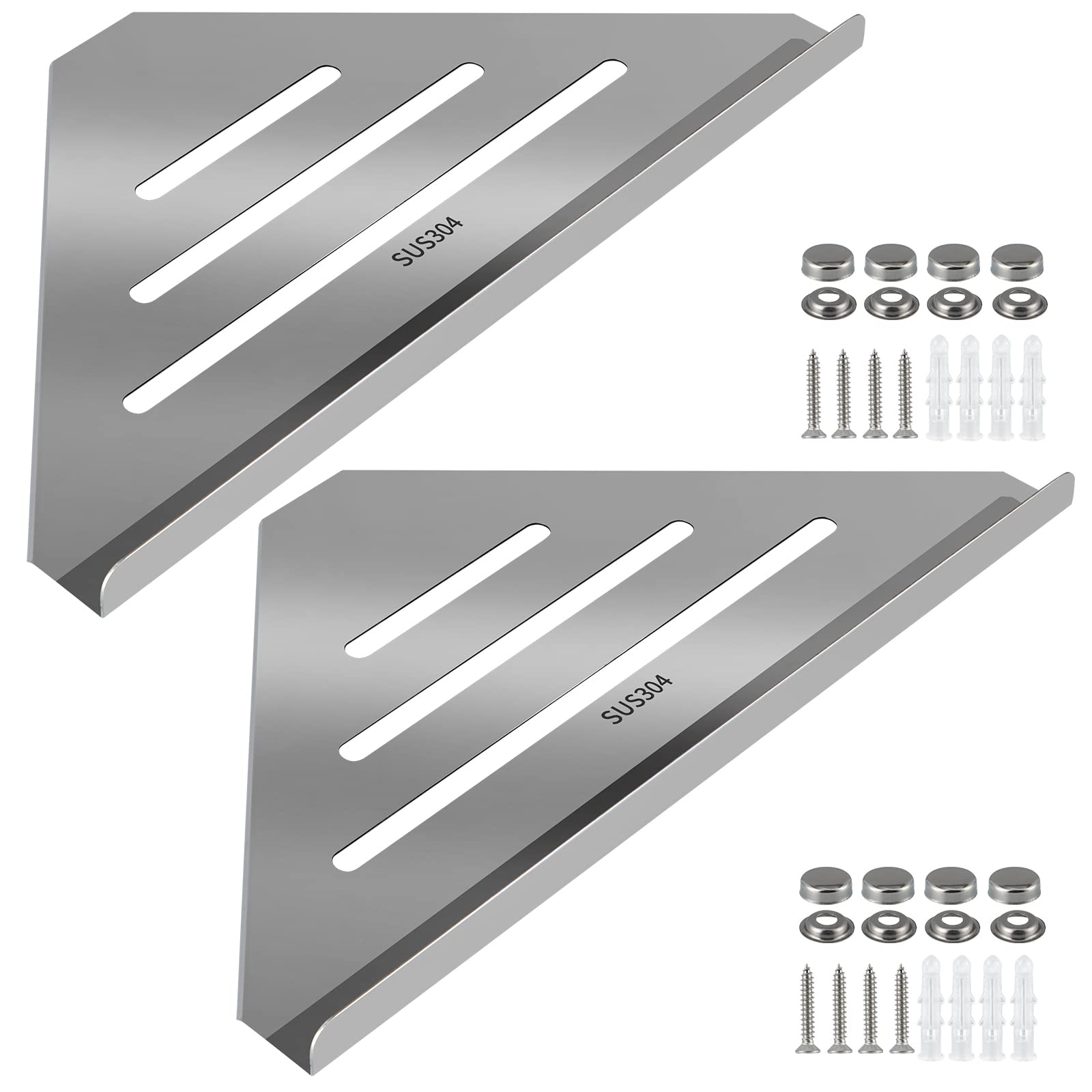Sanbege 2 Pcs 304 Stainless Steel Corner Shelf with Screws, Triangle Shower Caddy, Wall Mount Soap Holder for Bathroom, Kitchen 