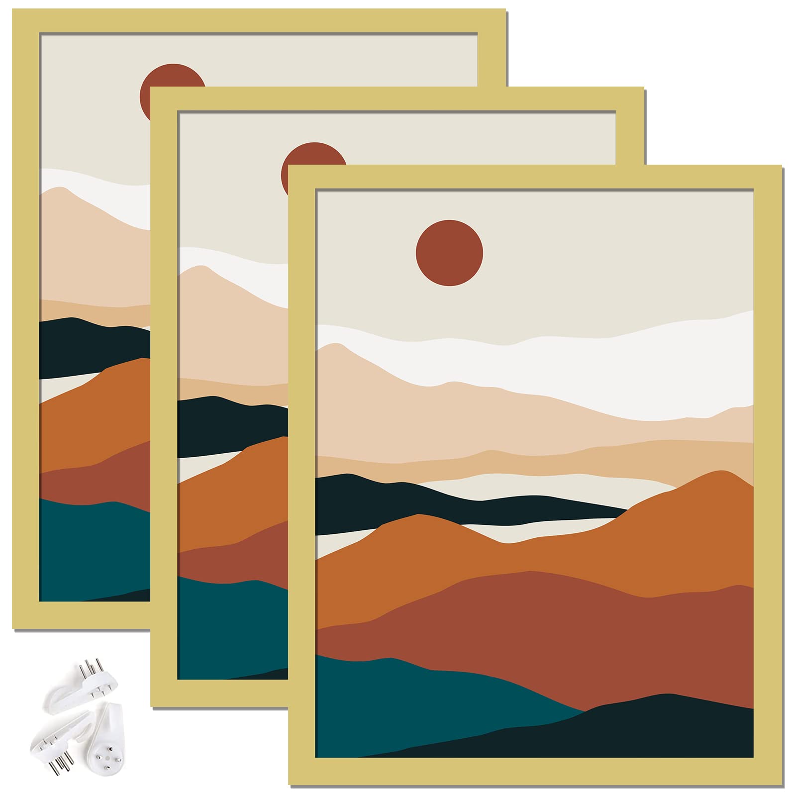 ijuerybai Gold 8.5x11 Picture Frame Set of 3, High Transparent Frame for 8.5 By 11 Photo Collage Canvas Poster Size Wall Mount a
