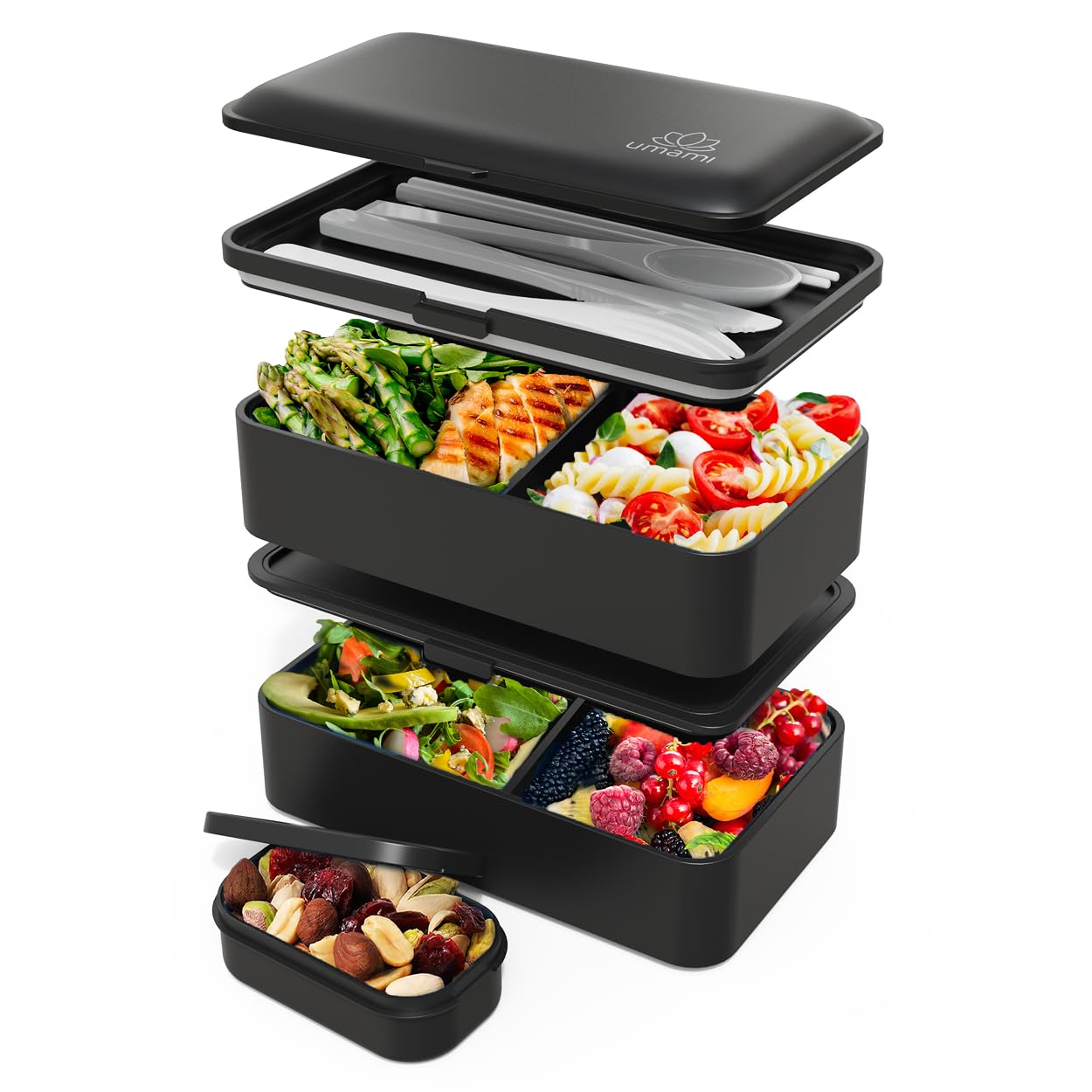 Umami Bento Lunch Box for Adults w/Utensils & Sauce Jars  Great for Meal Prep & Portion Control  Leakproof  Microwave safe & Easy to Clean Premium Lunch Box Containers  Perfect On-the-go Bento Box