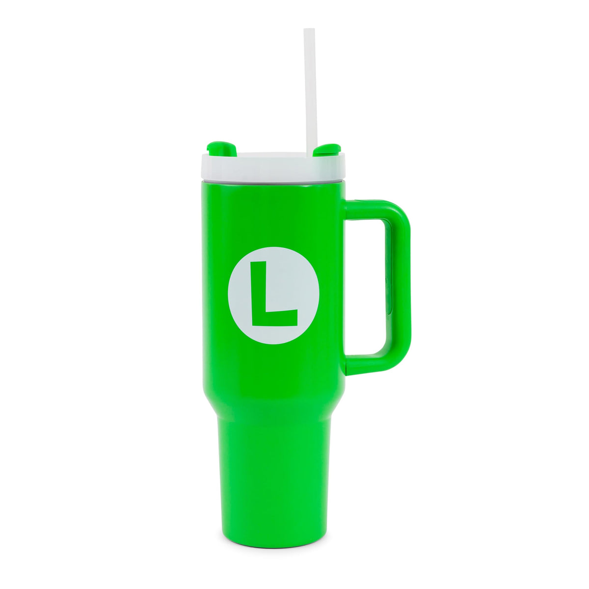 Pyramid America Super Mario Bros. Luigi Icon Metal Travel Tumbler With Leak-Resistant Lid And Reusable Straw | Holds 40 Ounces