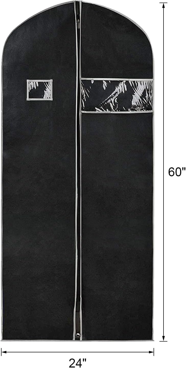 Syeeiex 60'' Garment Bag  Set of 4 Suit Bag  Garment Bags for Hanging Clothes  Suit Covers Bags for Men or Women  Dress Bags for Storage Suits  Shirts T-shirts and Jackets on Closet or Travel(Black)