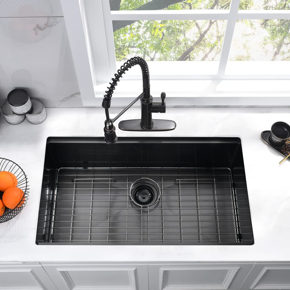 33 Inch Black Undermount Kitchen Sink Workstation-Bokaiya 33X19 Undermount Workstation Sink 16 Gauge Deep Stainless Steel Single