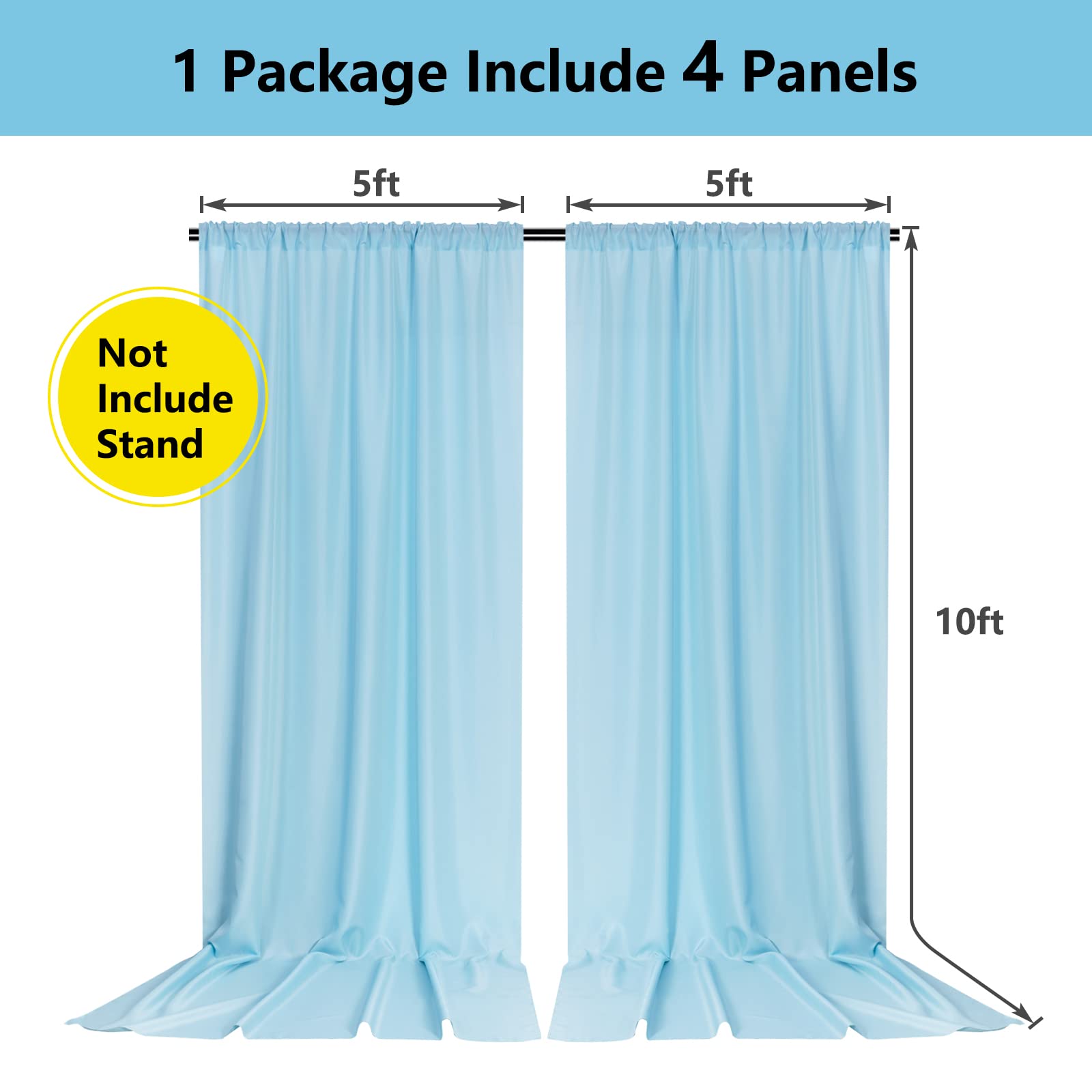 Mysky Home 20Ft X 10Ft Curtains Light Blue Backdrop Curtains For Parties Wedding Curtains Stage Curtains Rod Pocket Sliding Drap