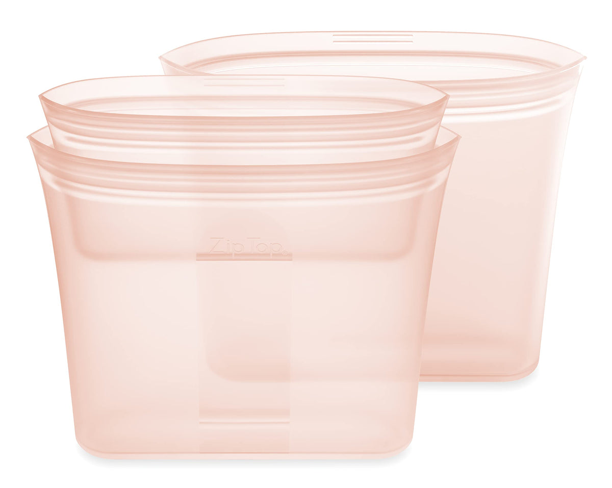 Zip Top Reusable Food Storage Bags | 3 Bag Set [Peach] - 2 Sandwich, 1 Snack | Silicone Meal Prep Container | Microwave, Dishwas