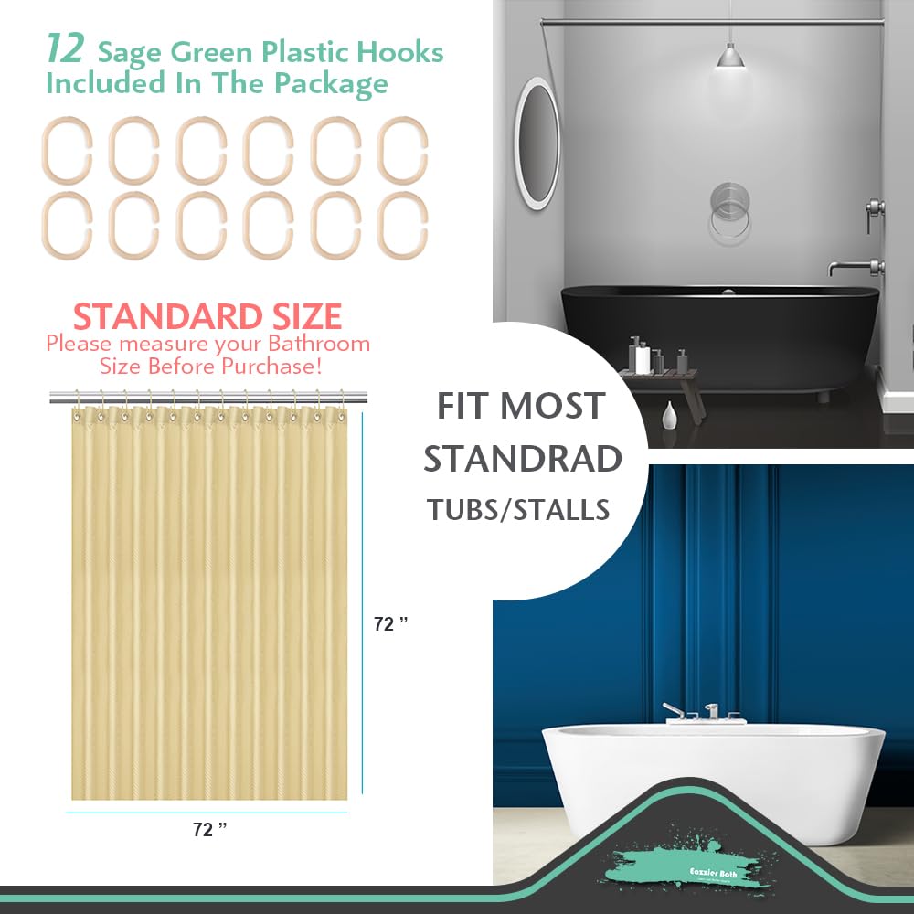 Eazzier Bath Sage Green Shower Curtain Or Liner - Waffle Textured Thin Fabric Shower Curtains For Bathroom, Light Weighted Polye