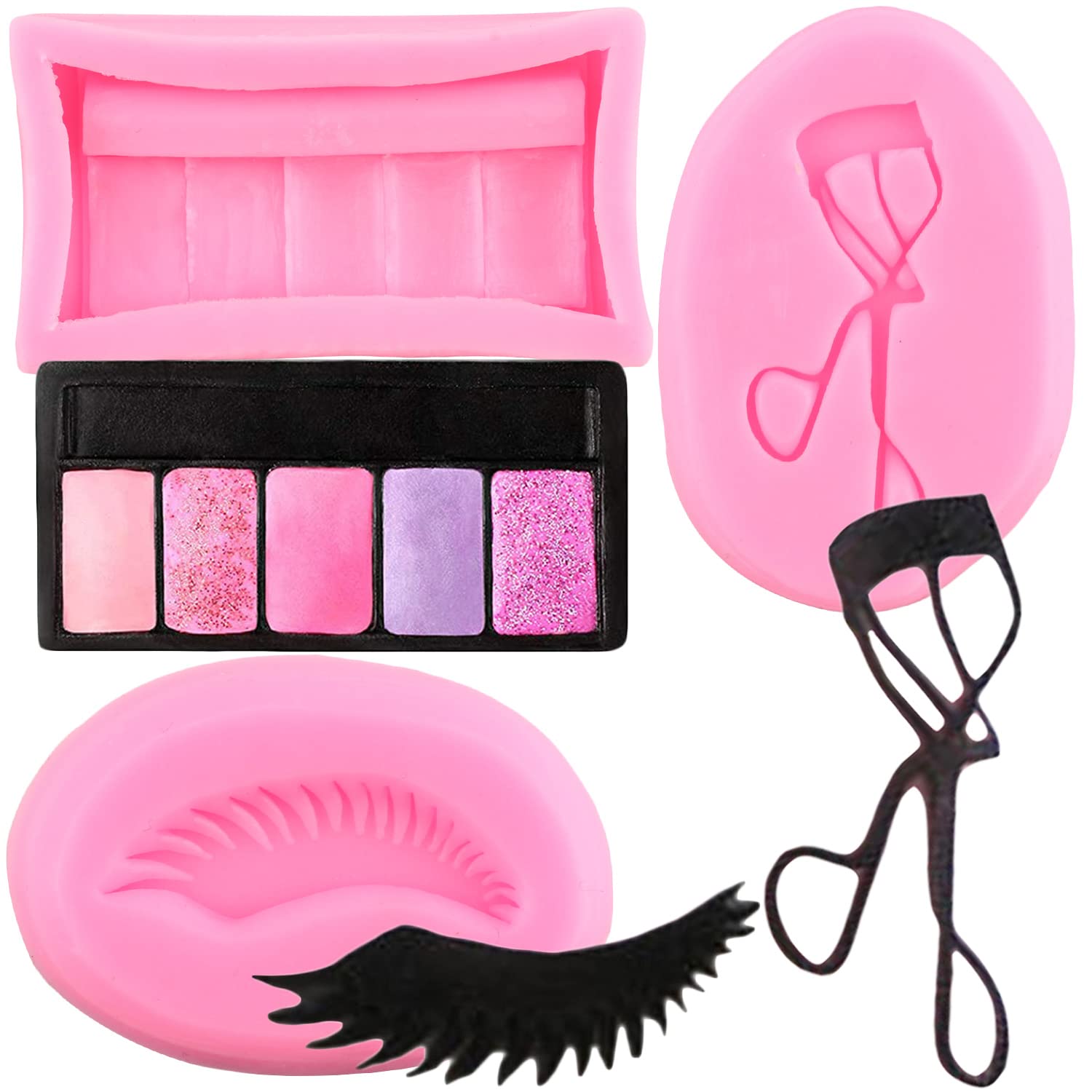 Mujiang Makeup Tools Silicone Molds Eyelash Eye Shadow Eyelash Curler Fondant Mold For Cake Decorating Cupcake Topper Candy Poly
