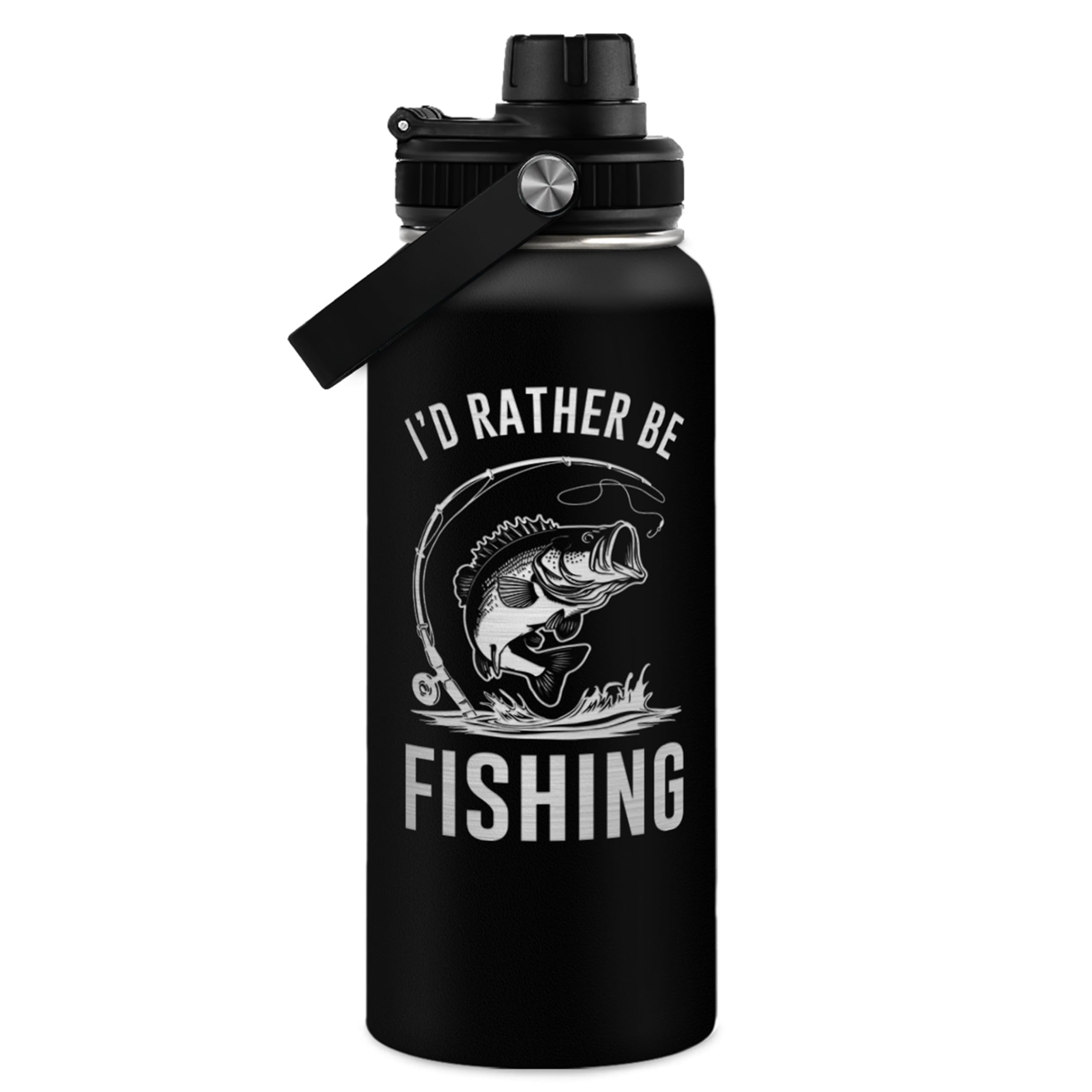 Fishing Insulated Engraved Stainless Steel Water Bottle 32oz, Vacuum Chug Lid Travel Tumbler for Men Friends Dad Grandpa Fisherm