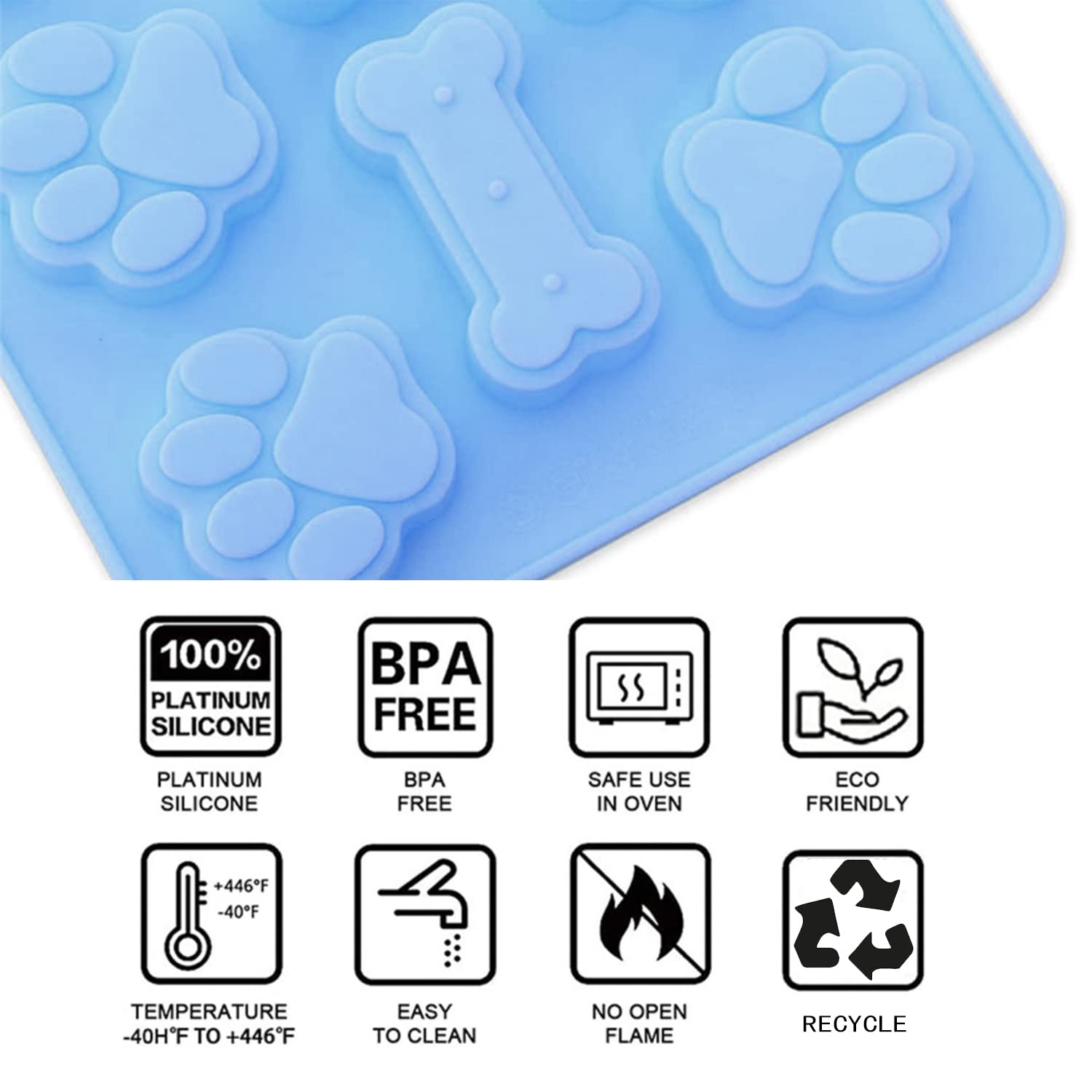 2 Pcs Silicone Puppy Treat Molds, Dog Paw And Bone Mold Ice Cube Mold, Jelly, Biscuits, Chocolate, Candy Baking Mold, Oven Micro