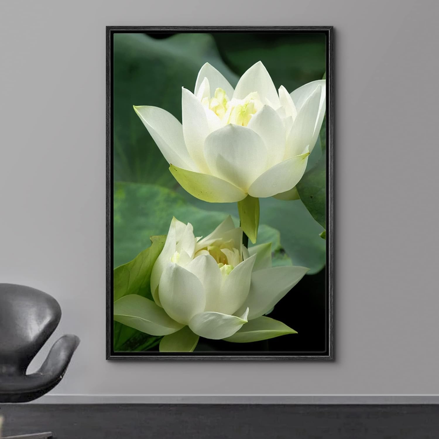 Wall26 Framed Canvas Prints Wall Art - White Lotus Flower And Green Lotus Leaf | Modern Wall Decor/Home Art Stretched Gallery Wr