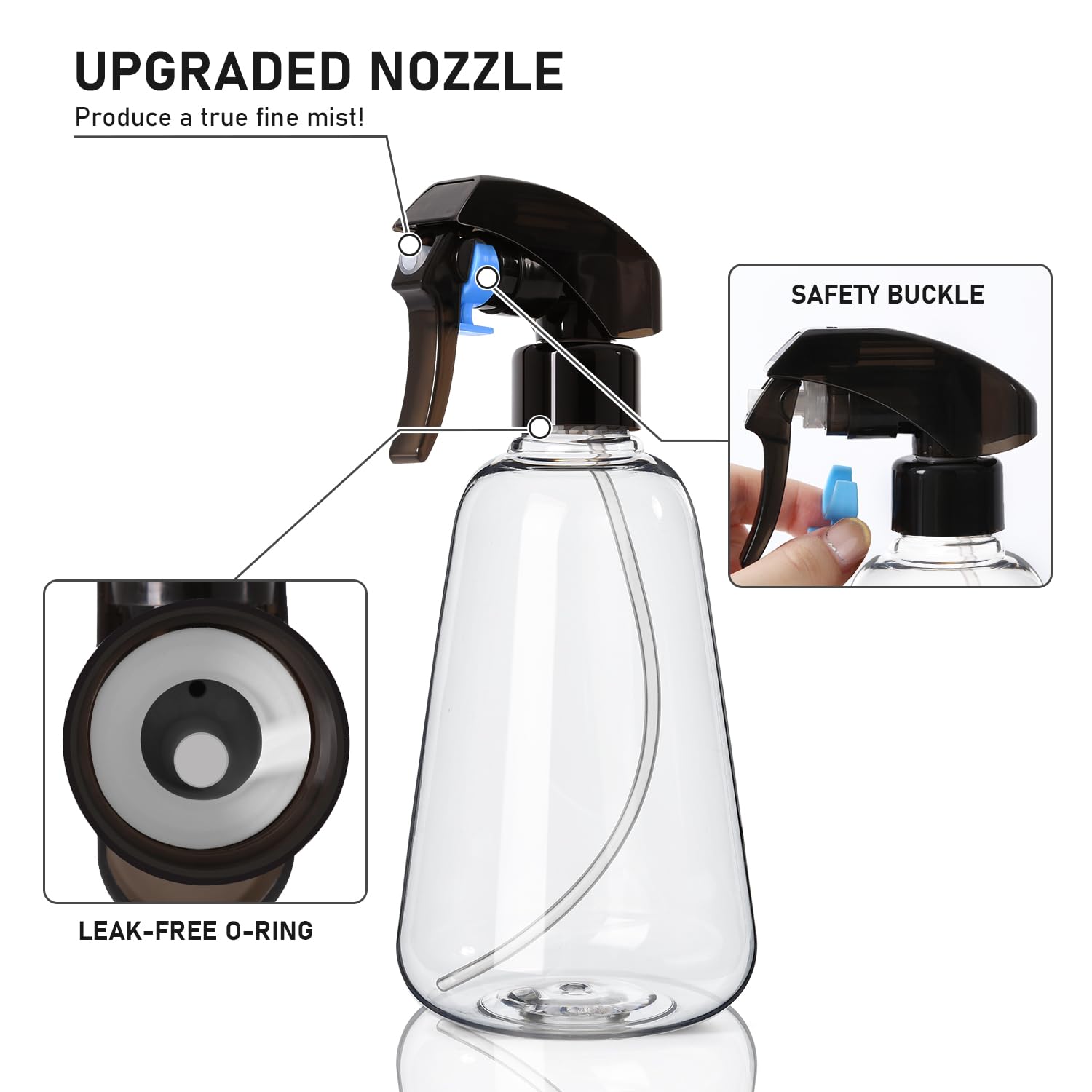 Spray Bottle 2 Pack, 16Oz - Ultra Fine Mist, Plant Mister Hair Misting Empty Spray Bottles Indoor, Leak Proof Water Sprayer For