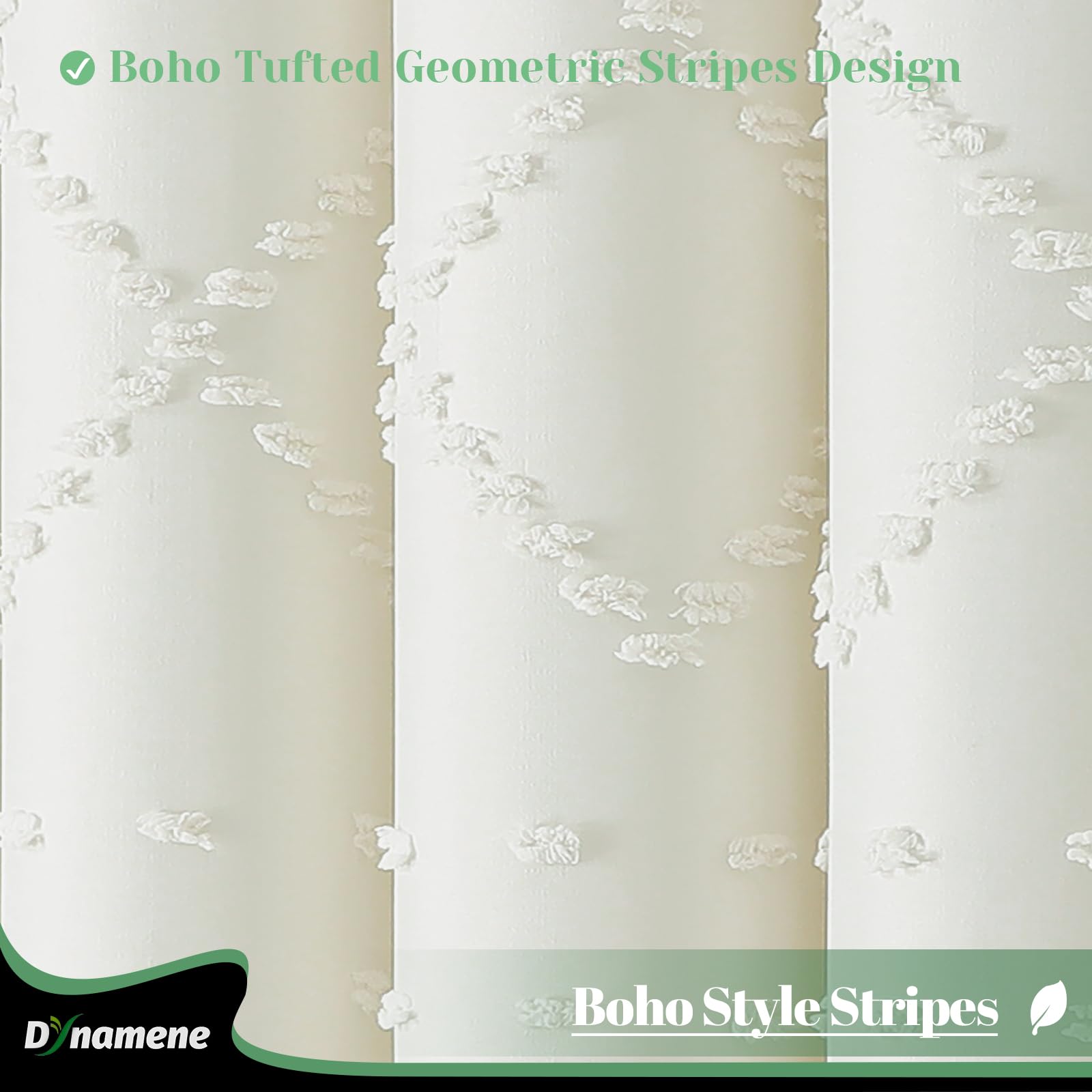 Dynamene Cream Fabric Shower Curtain, Boho Tufted Geometric Striped Tassel Shower Curtain For Bathroom, Shabby Chic Textured Mod